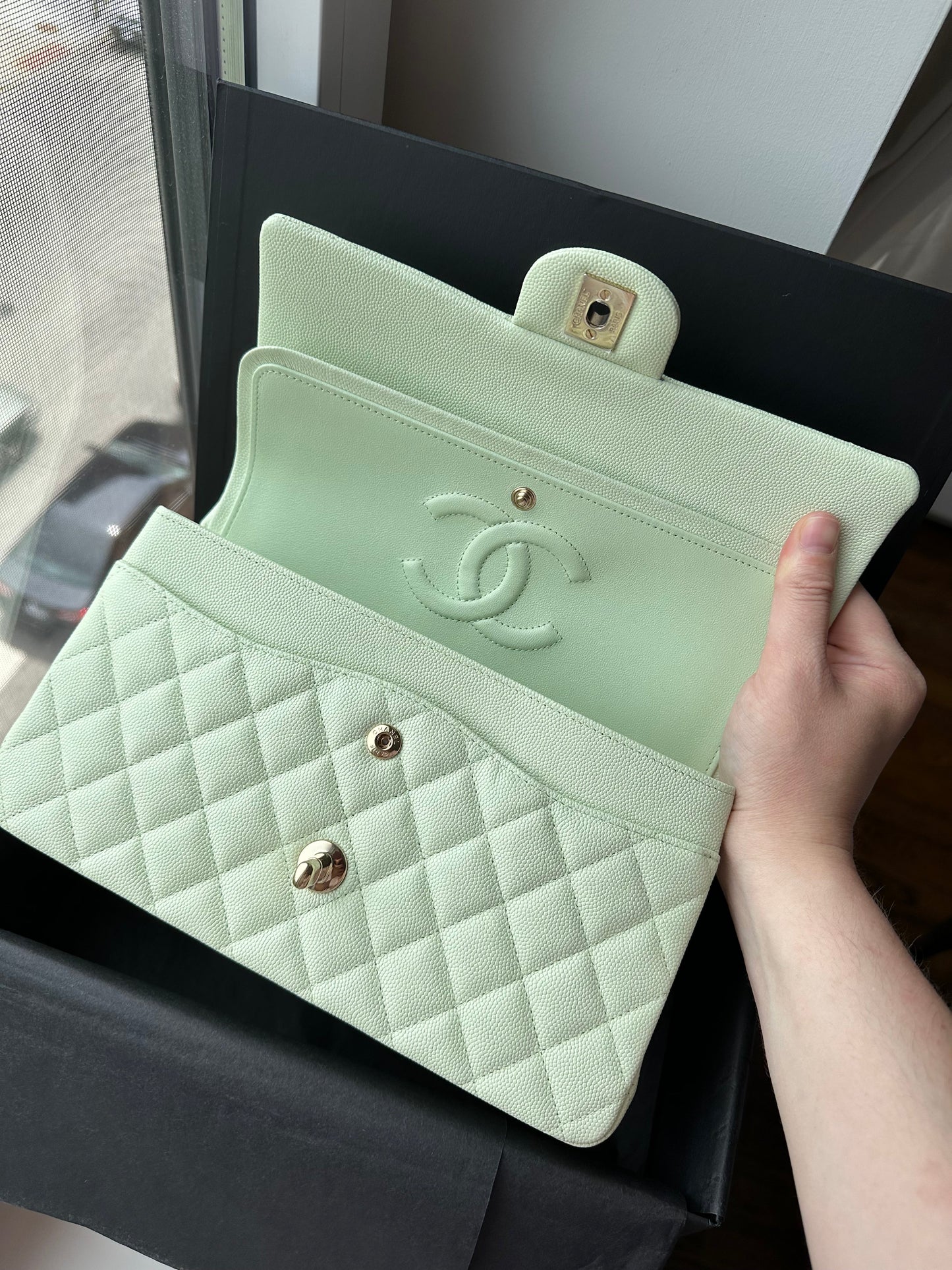 CHANEL 22C Mint Green Medium Caviar Classic Flap - Carly Julia Sells Stuff, LLC