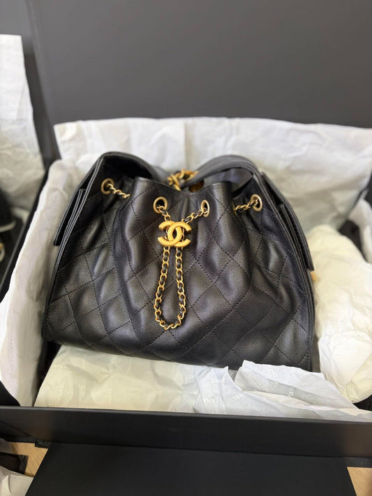 CHANEL 25 Small Caviar Black Noir Handbag GHW - Carly Julia Sells Stuff, LLC