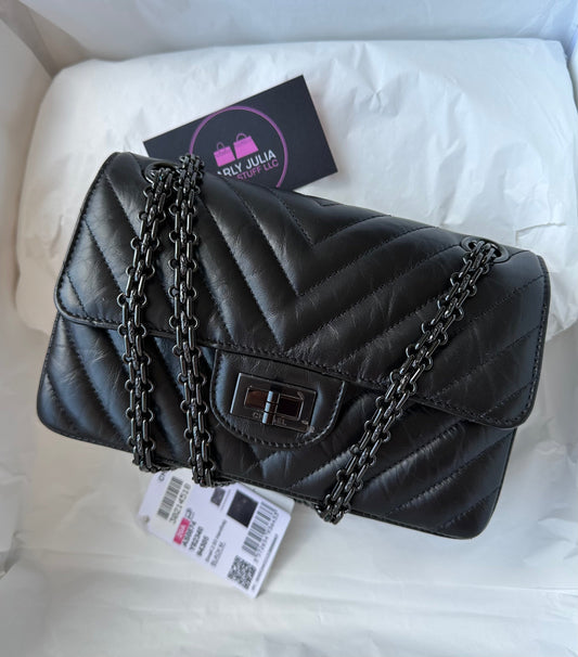 CHANEL Aged Crumpled Calfskin So Black 2.55 Mini Reissue Flap - Carly Julia Sells Stuff, LLC