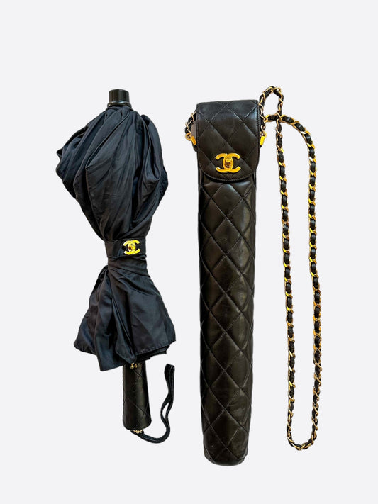 Chanel Black Folding Logo Umbrella & Case - Carly Julia Sells Stuff, LLC