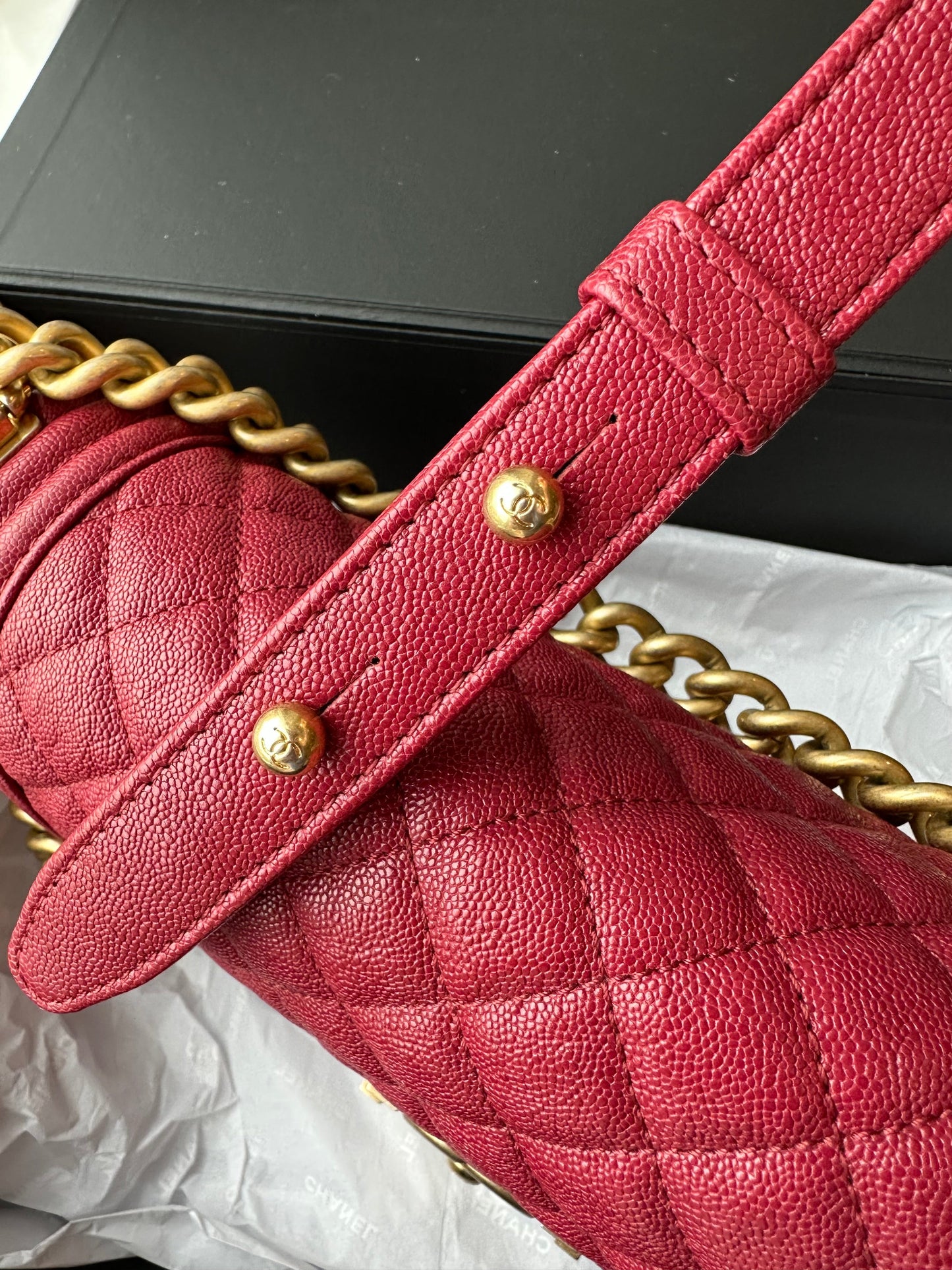 CHANEL Burgundy Caviar Old Medium Boy Bag GHW - Carly Julia Sells Stuff, LLC