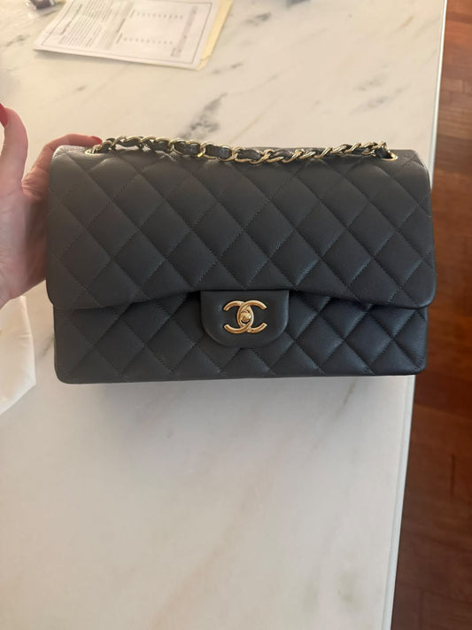 CHANEL Classic Jumbo Double Flap Caviar LGHW Dark Grey 21B - Carly Julia Sells Stuff, LLC