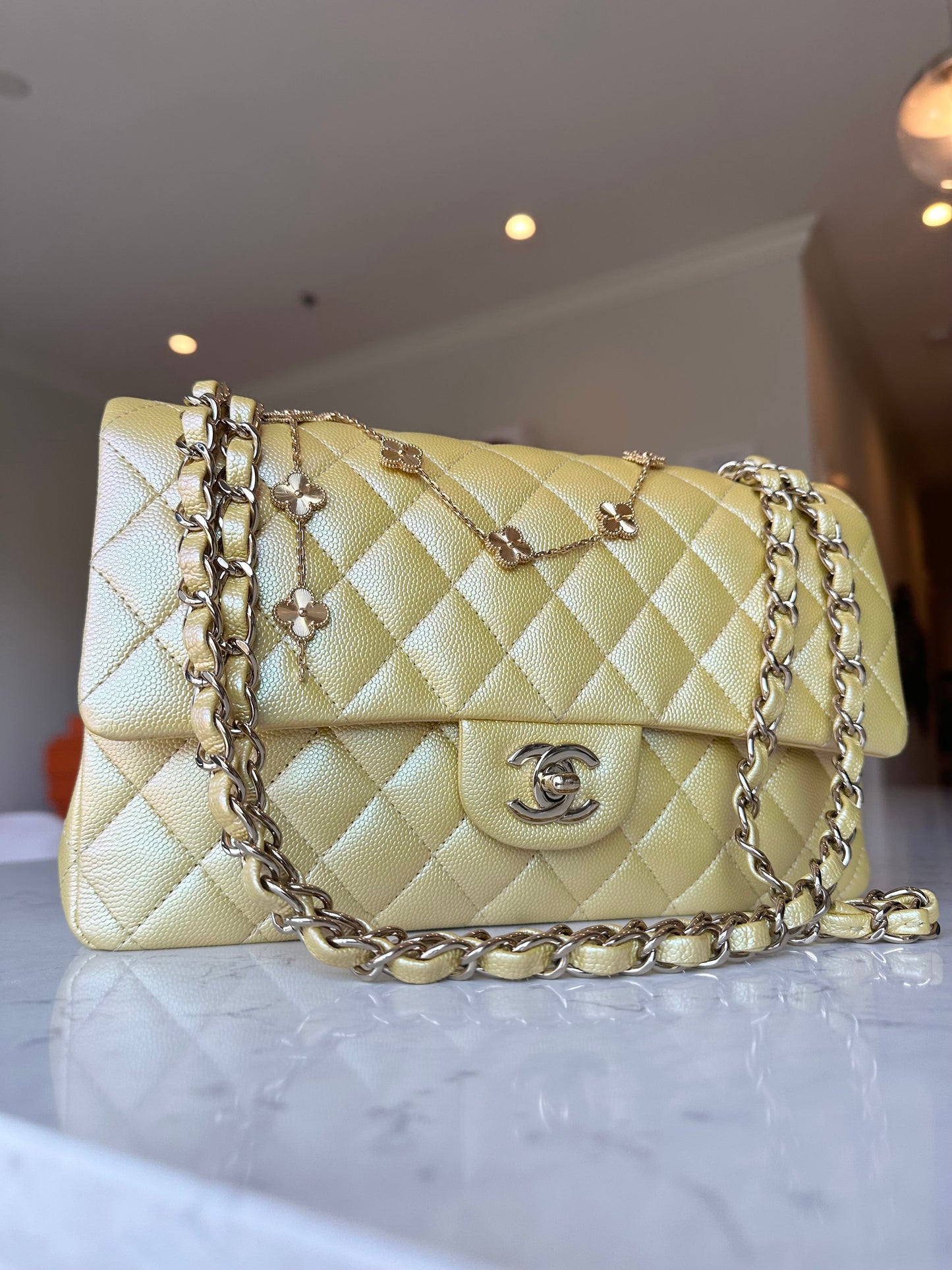 CHANEL Classic Medium Double 22P Iridescent Yellow Caviar Leather Gold Hardware - Carly Julia Sells Stuff, LLC