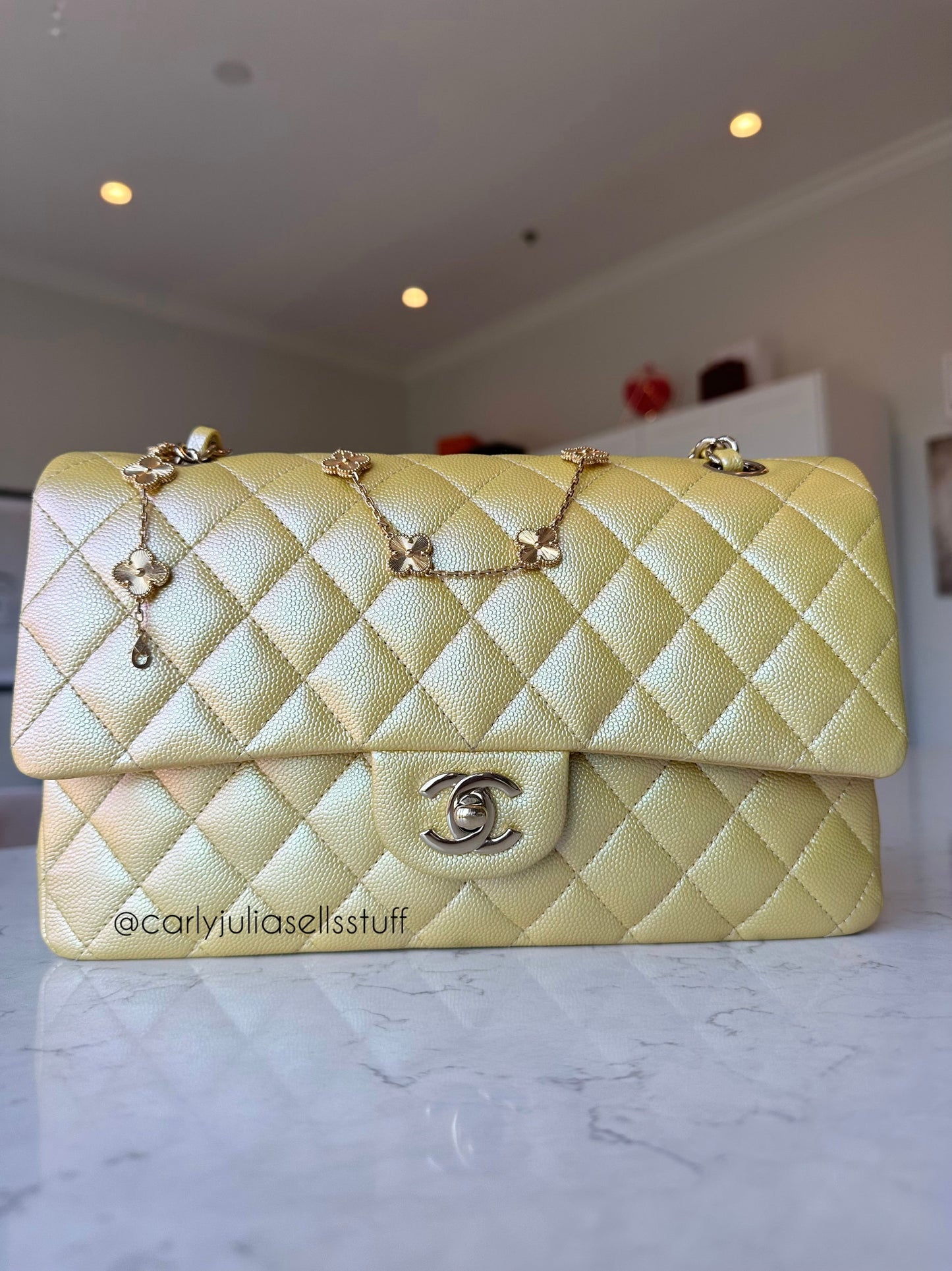 CHANEL Classic Medium Double 22P Iridescent Yellow Caviar Leather Gold Hardware - Carly Julia Sells Stuff, LLC