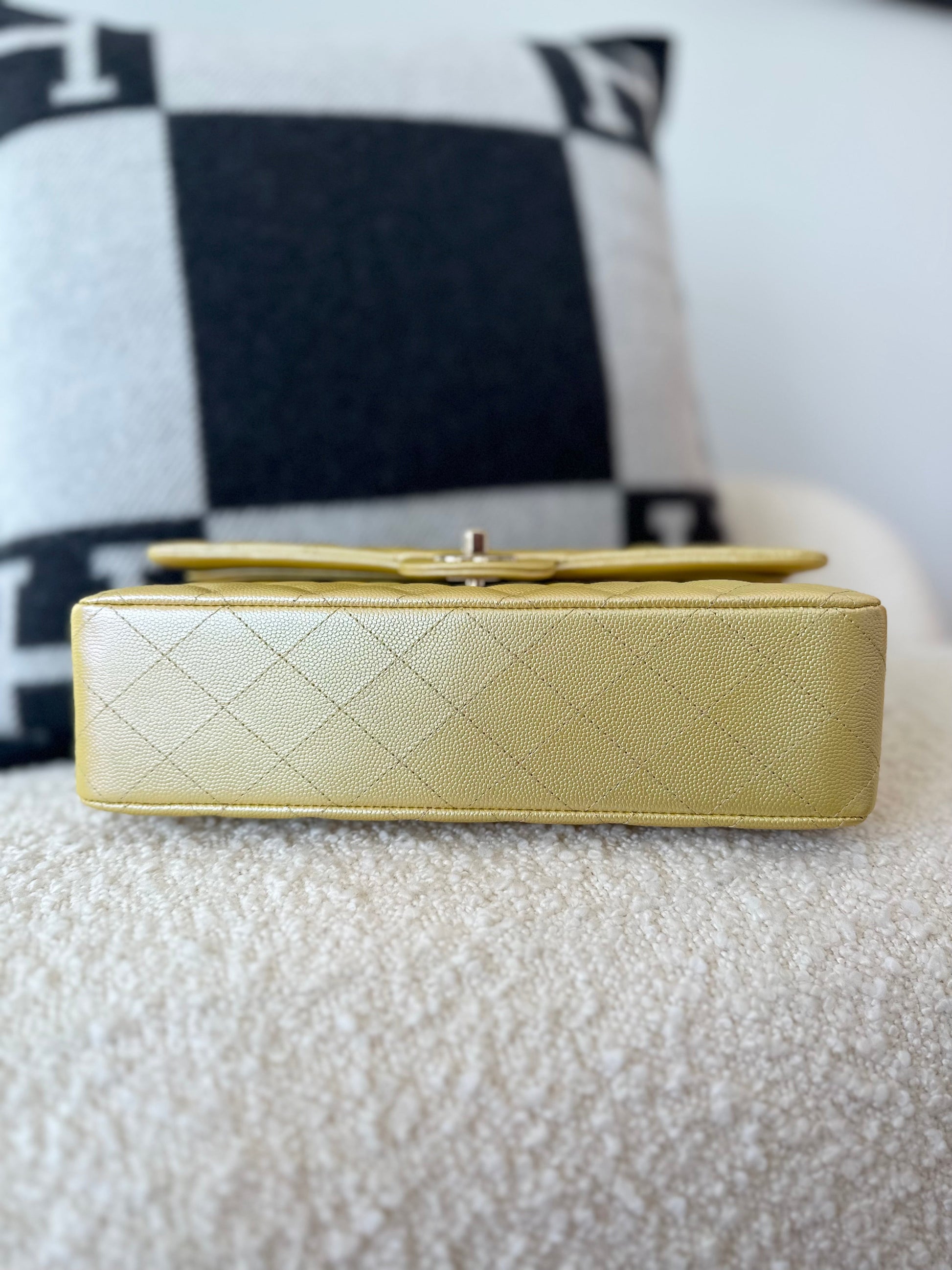 CHANEL Classic Medium Double 22P Iridescent Yellow Caviar Leather Gold Hardware - Carly Julia Sells Stuff, LLC