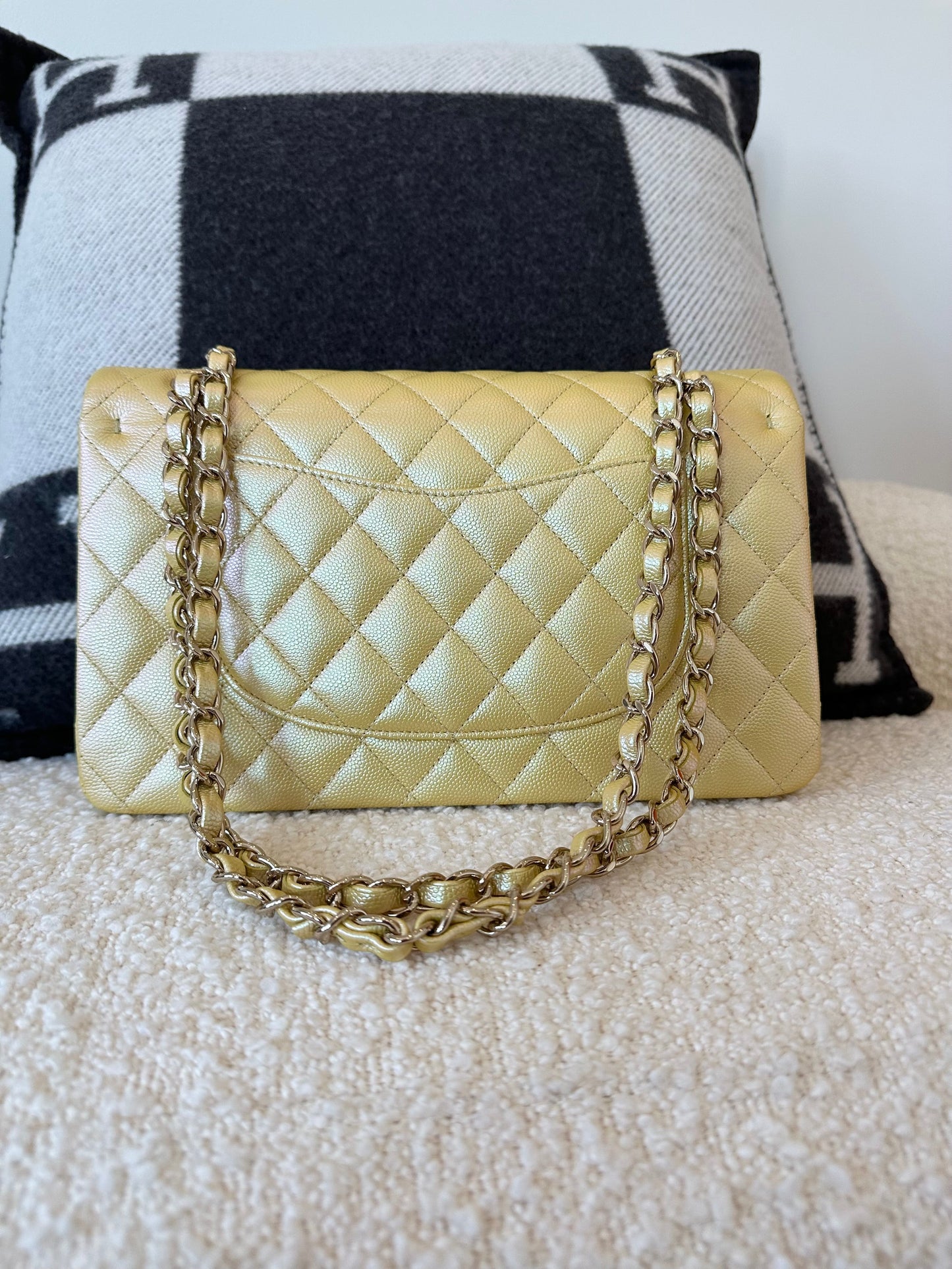 CHANEL Classic Medium Double 22P Iridescent Yellow Caviar Leather Gold Hardware - Carly Julia Sells Stuff, LLC