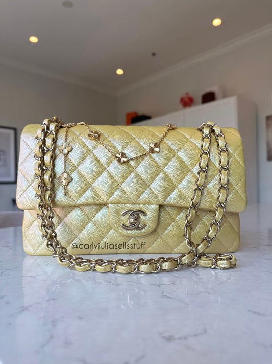 CHANEL Classic Medium Double 22P Iridescent Yellow Caviar Leather Gold Hardware - Carly Julia Sells Stuff, LLC