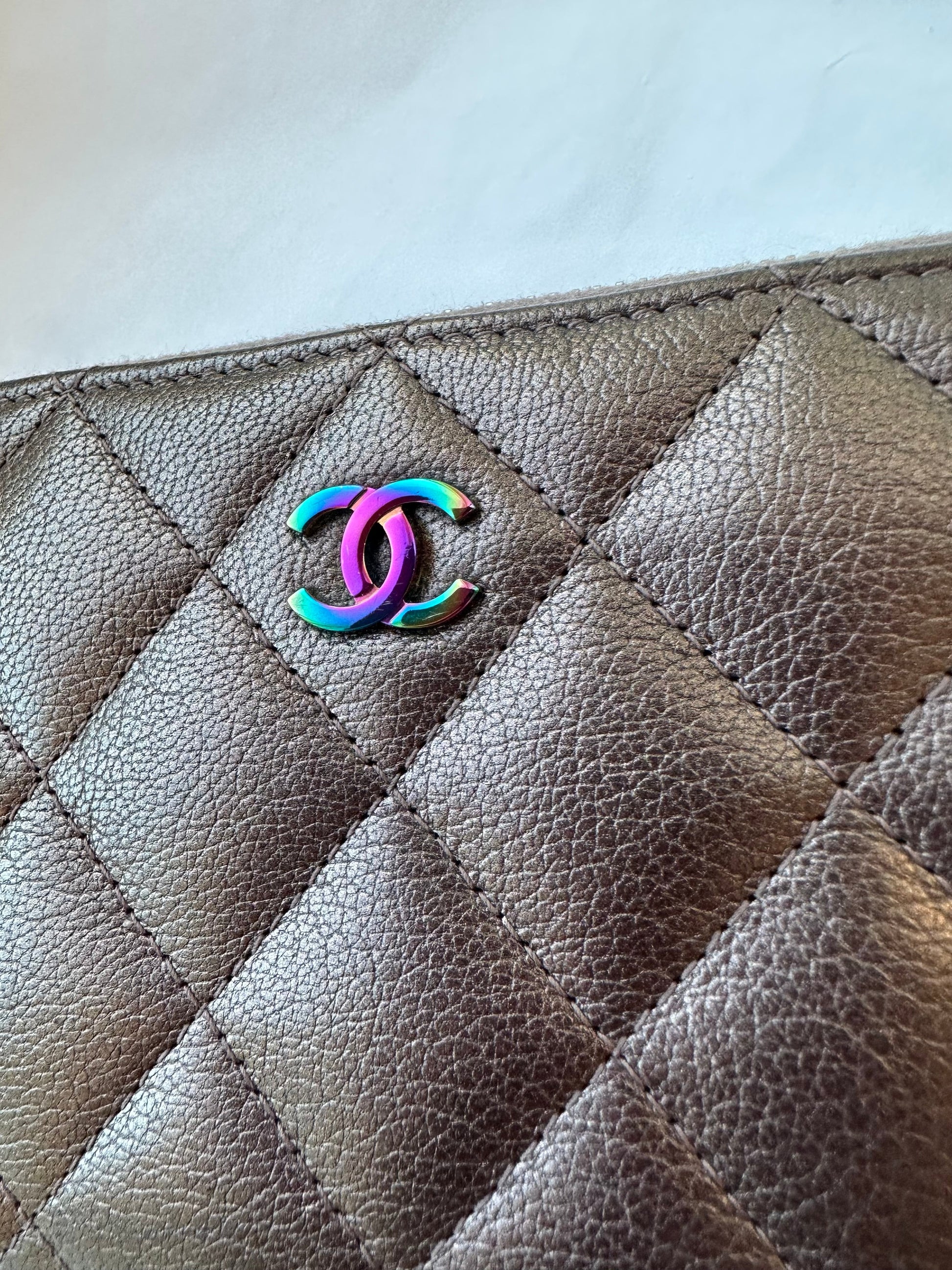 CHANEL Iridescent Goatskin Quilted Large Zip Around Wallet - Carly Julia Sells Stuff, LLC