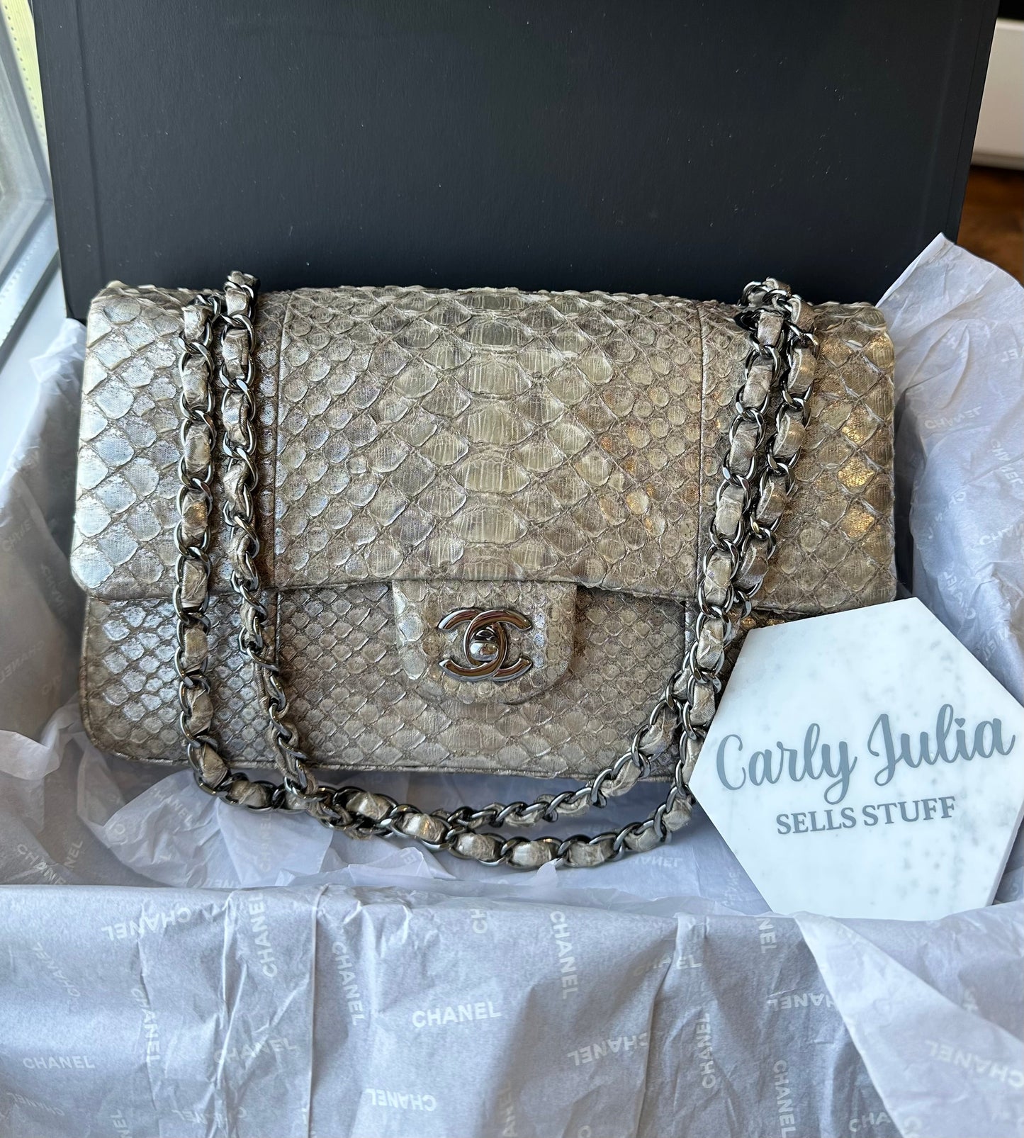 CHANEL Iridescent Python Medium Classic Double Flap - Carly Julia Sells Stuff, LLC