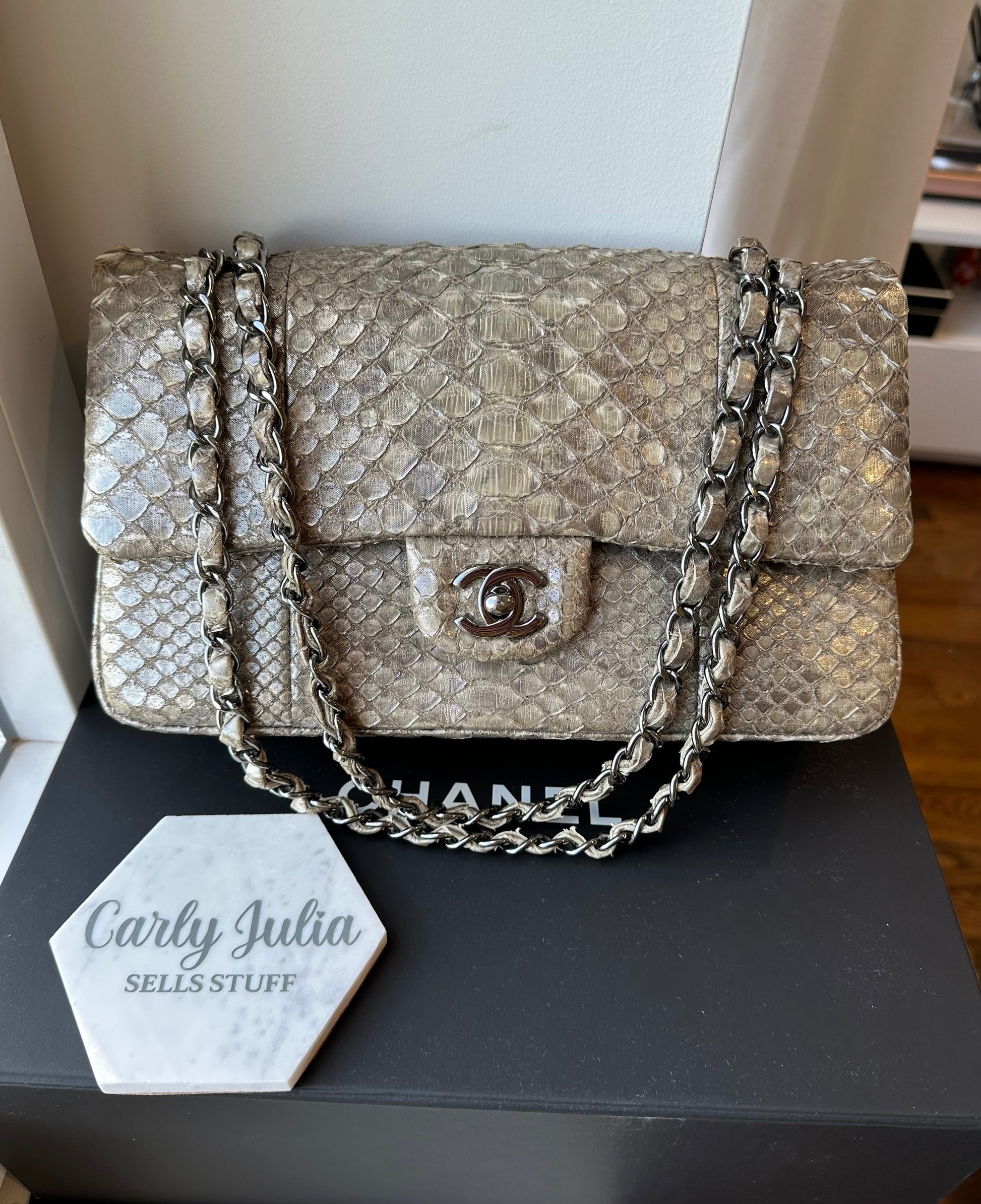 CHANEL Iridescent Python Medium Classic Double Flap - Carly Julia Sells Stuff, LLC