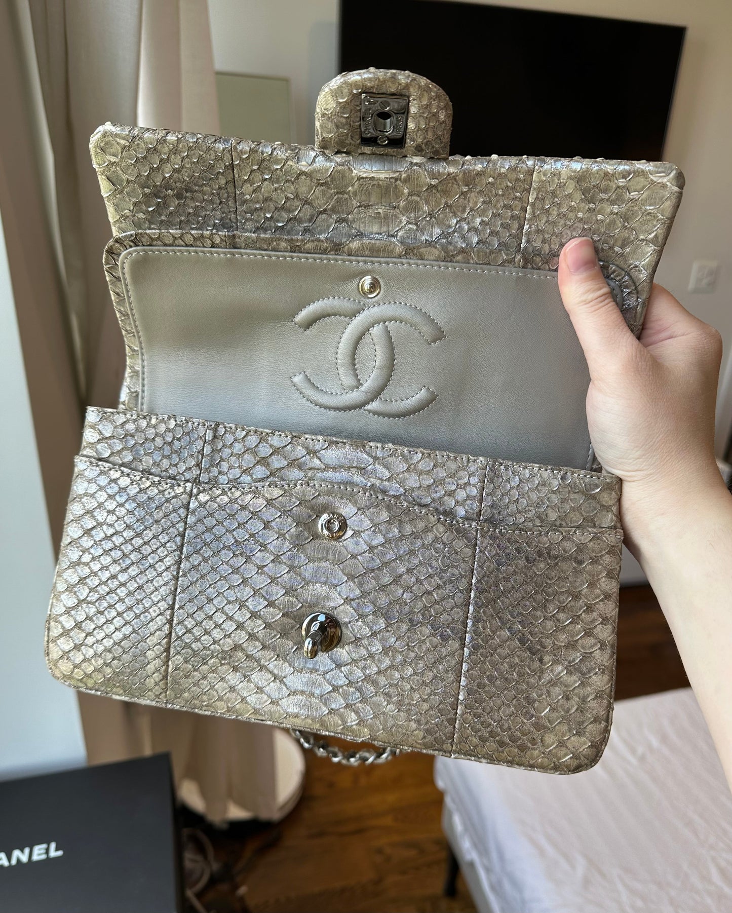 CHANEL Iridescent Python Medium Classic Double Flap - Carly Julia Sells Stuff, LLC