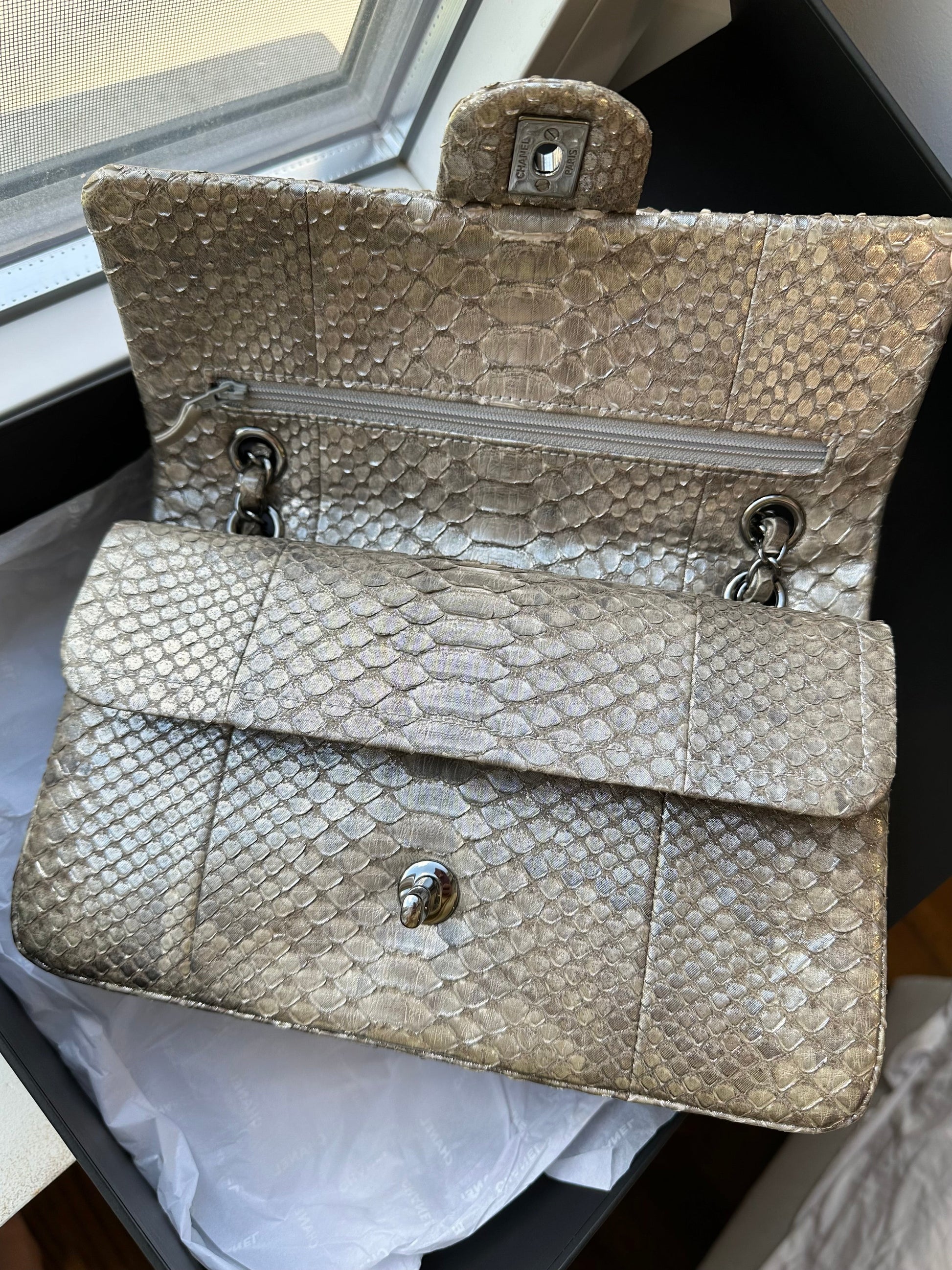 CHANEL Iridescent Python Medium Classic Double Flap - Carly Julia Sells Stuff, LLC