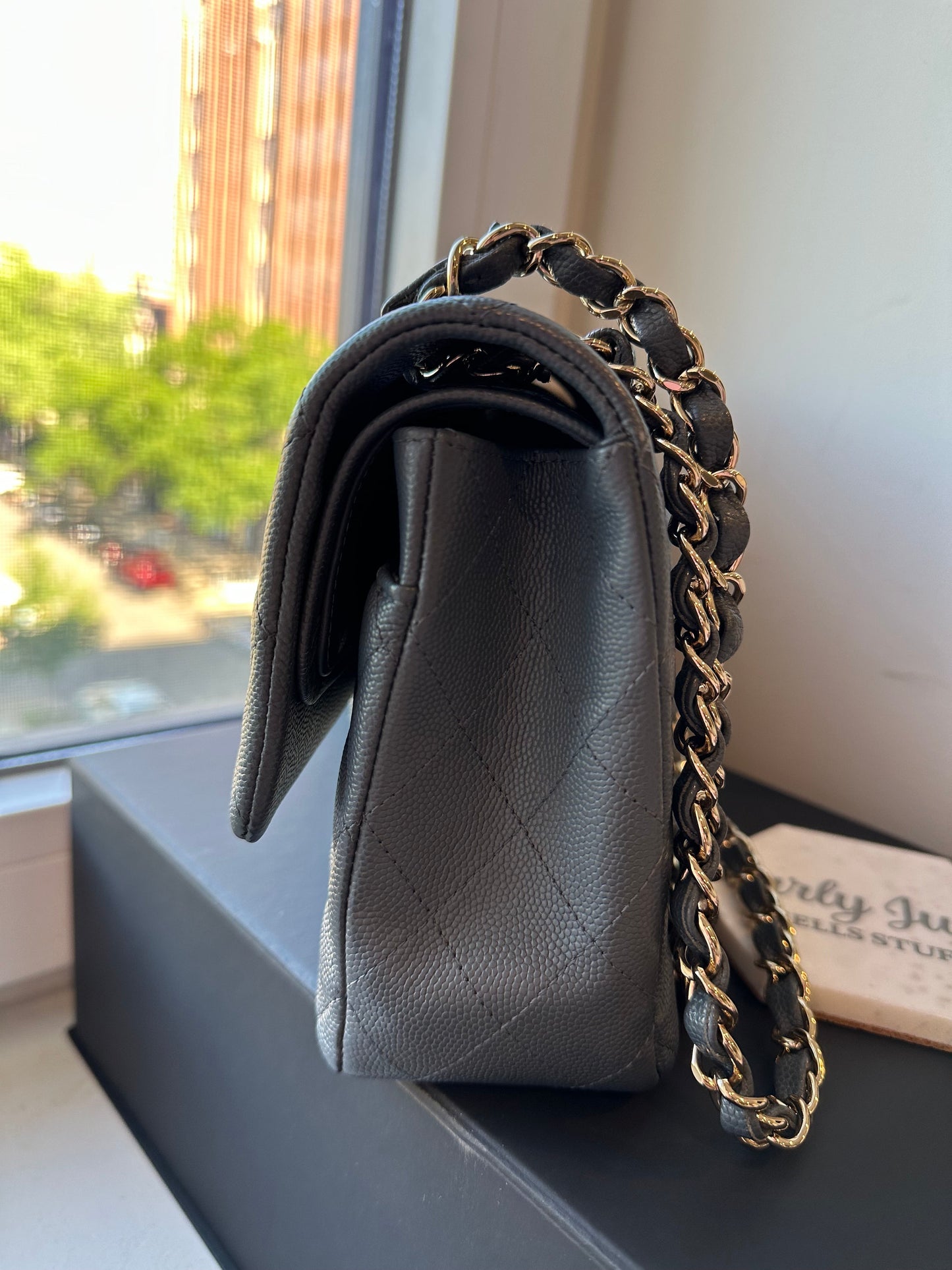 CHANEL Medium Grey Caviar Double Flap GHW - Carly Julia Sells Stuff, LLC