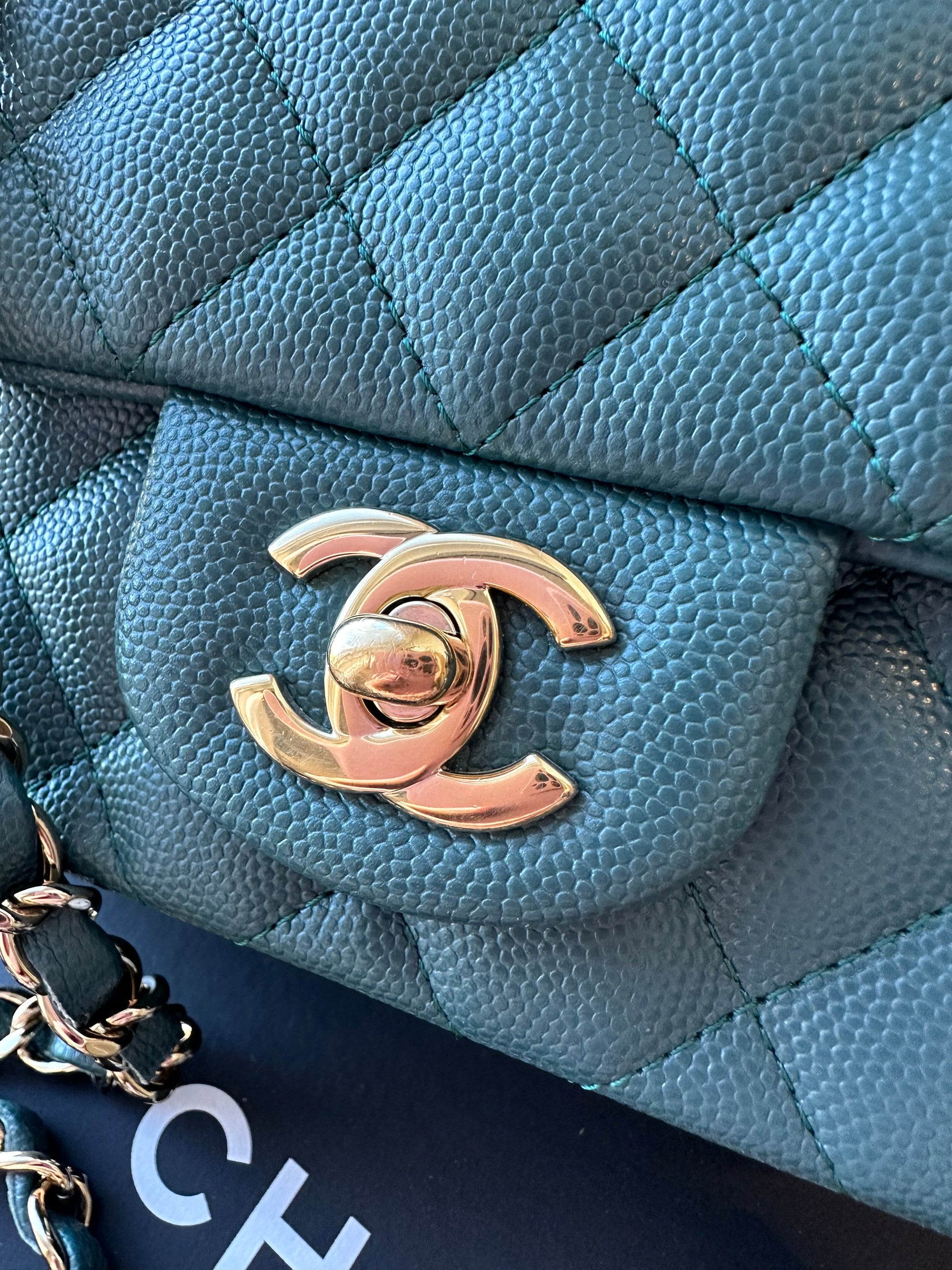 CHANEL Mini Caviar Green Turquoise 17B Flap Bag - Carly Julia Sells Stuff, LLC