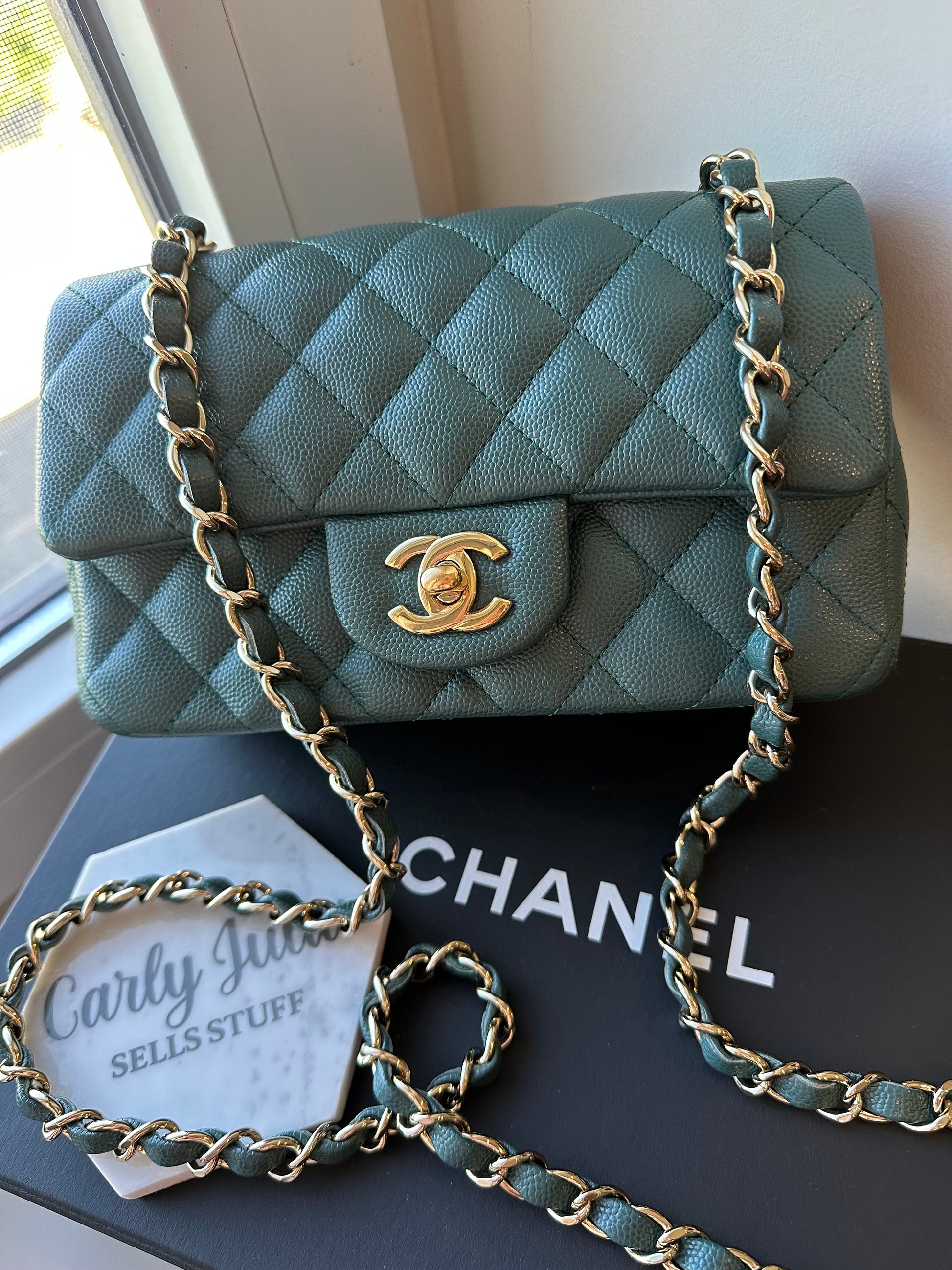 CHANEL Mini Caviar Green Turquoise 17B Flap Bag - Carly Julia Sells Stuff, LLC