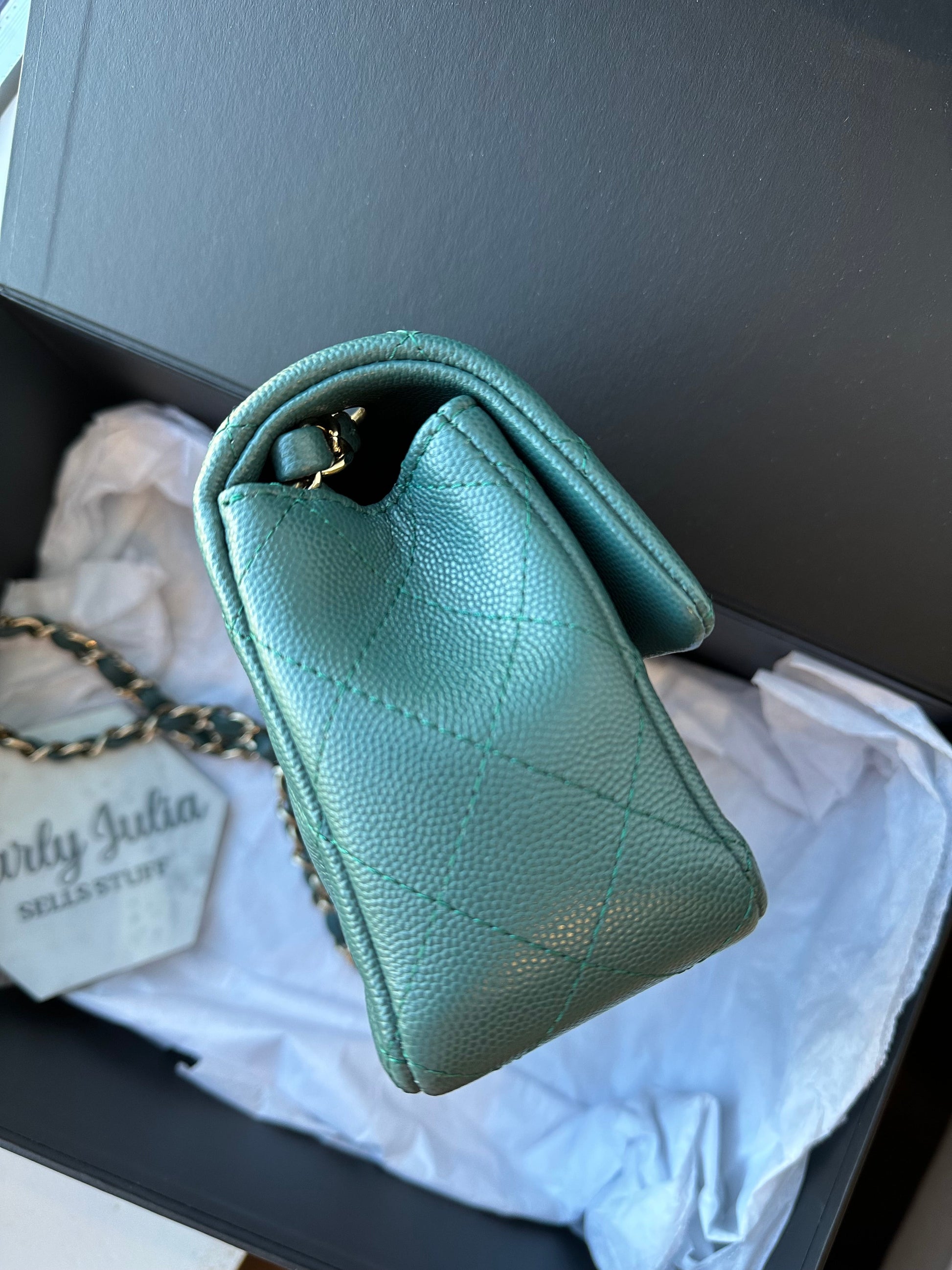 CHANEL Mini Caviar Green Turquoise 17B Flap Bag - Carly Julia Sells Stuff, LLC