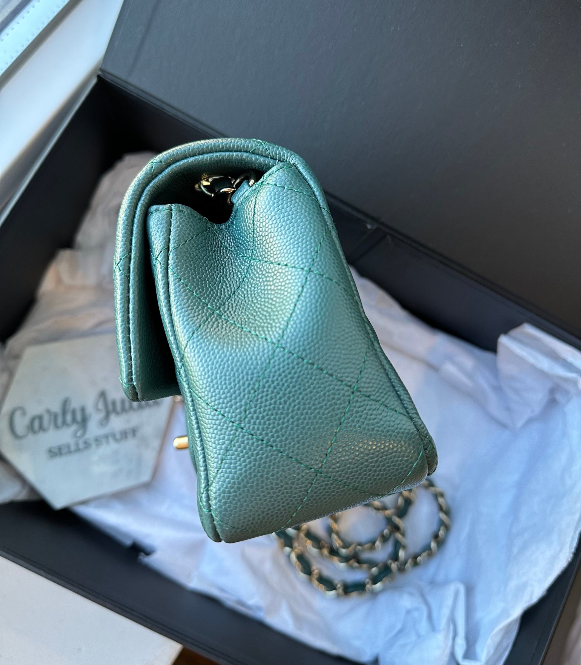 CHANEL Mini Caviar Green Turquoise 17B Flap Bag - Carly Julia Sells Stuff, LLC