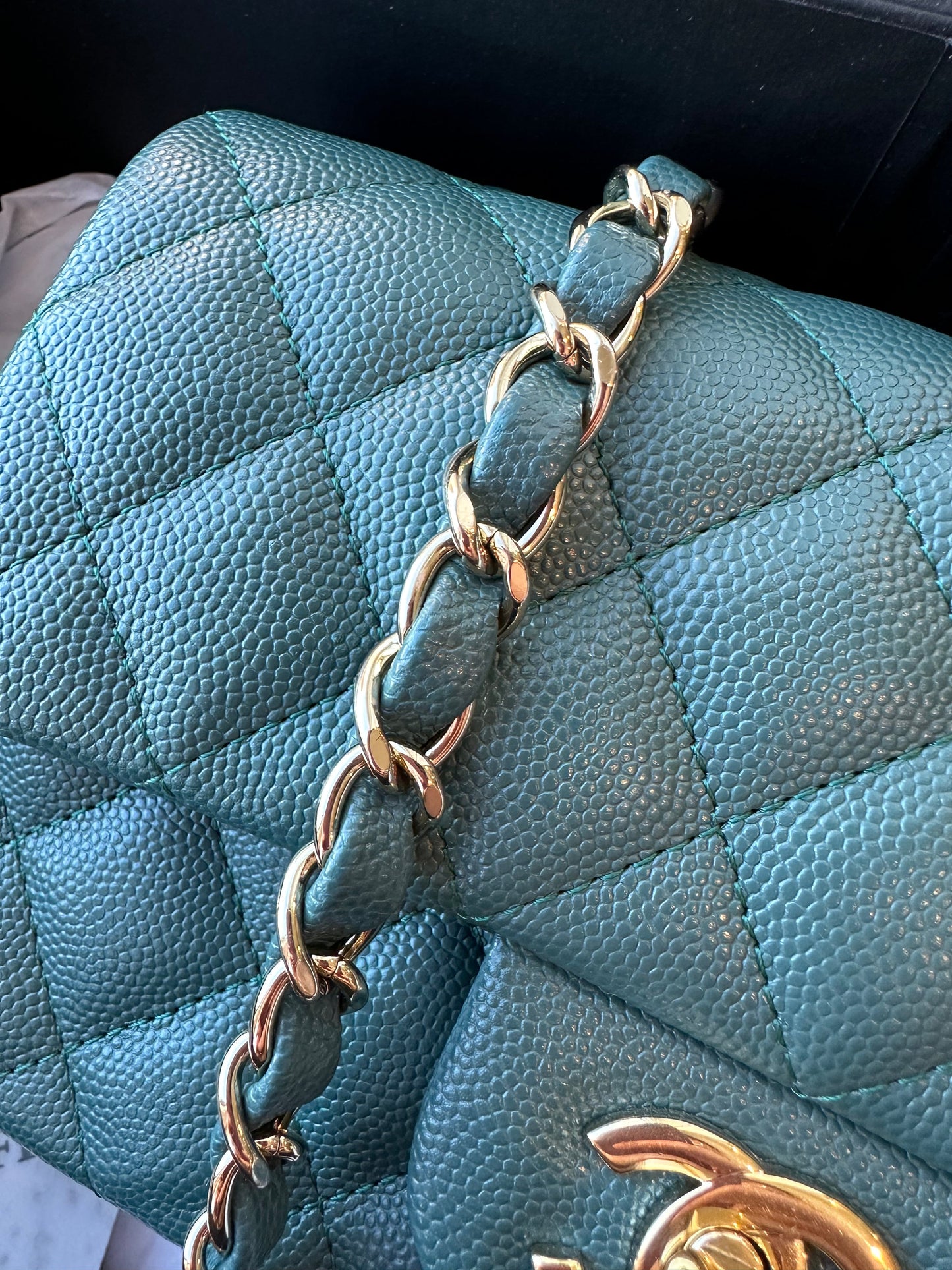 CHANEL Mini Caviar Green Turquoise 17B Flap Bag - Carly Julia Sells Stuff, LLC