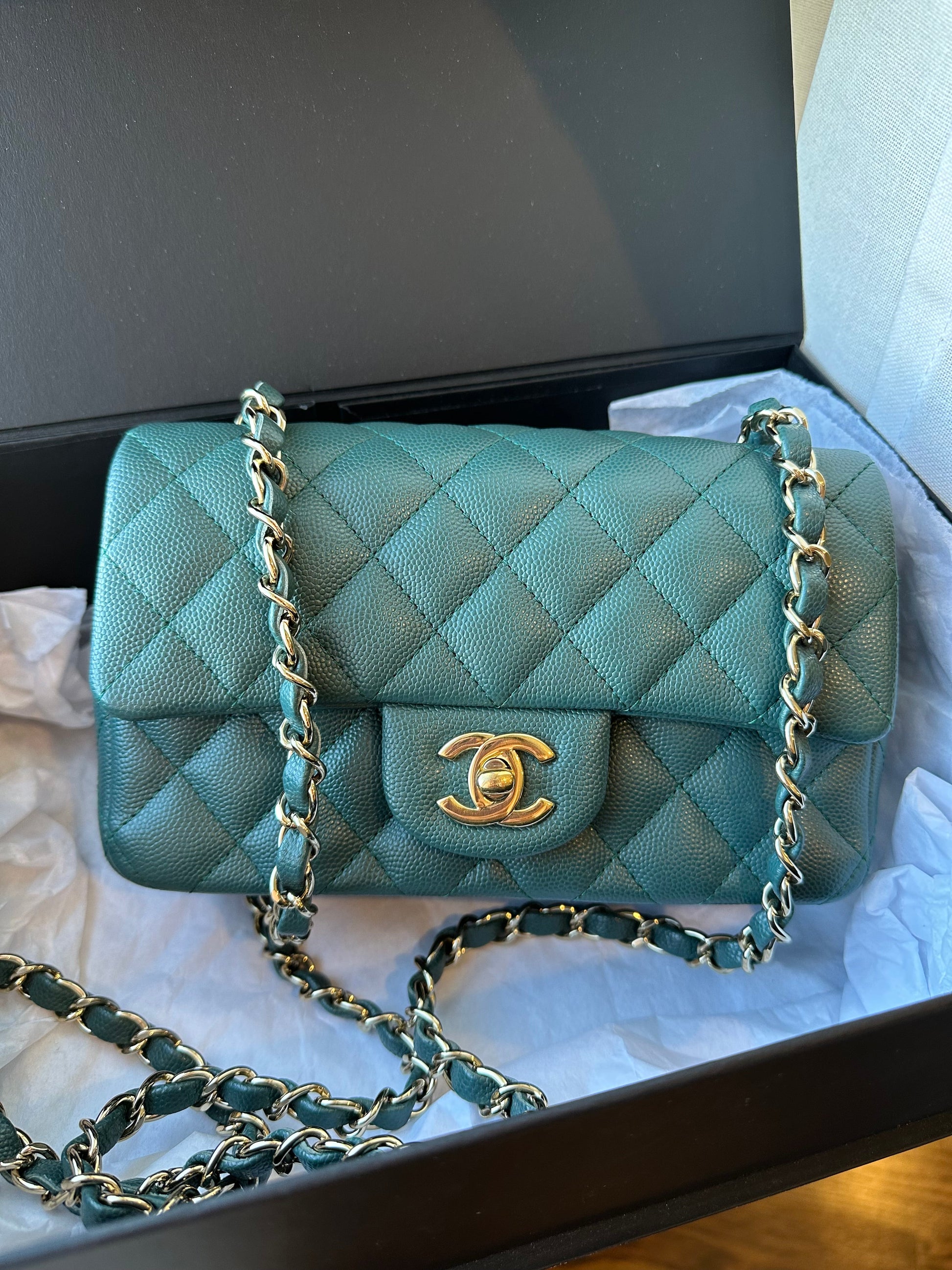 CHANEL Mini Caviar Green Turquoise 17B Flap Bag - Carly Julia Sells Stuff, LLC