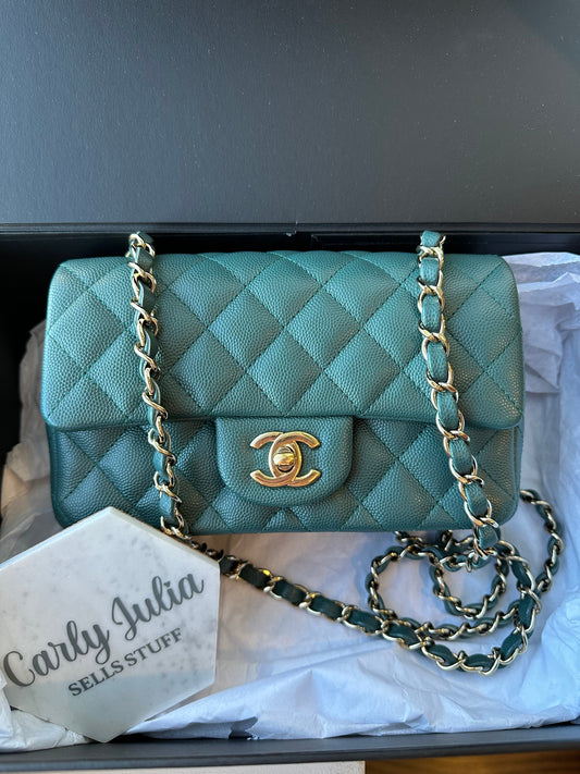 CHANEL Mini Caviar Green Turquoise 17B Flap Bag - Carly Julia Sells Stuff, LLC