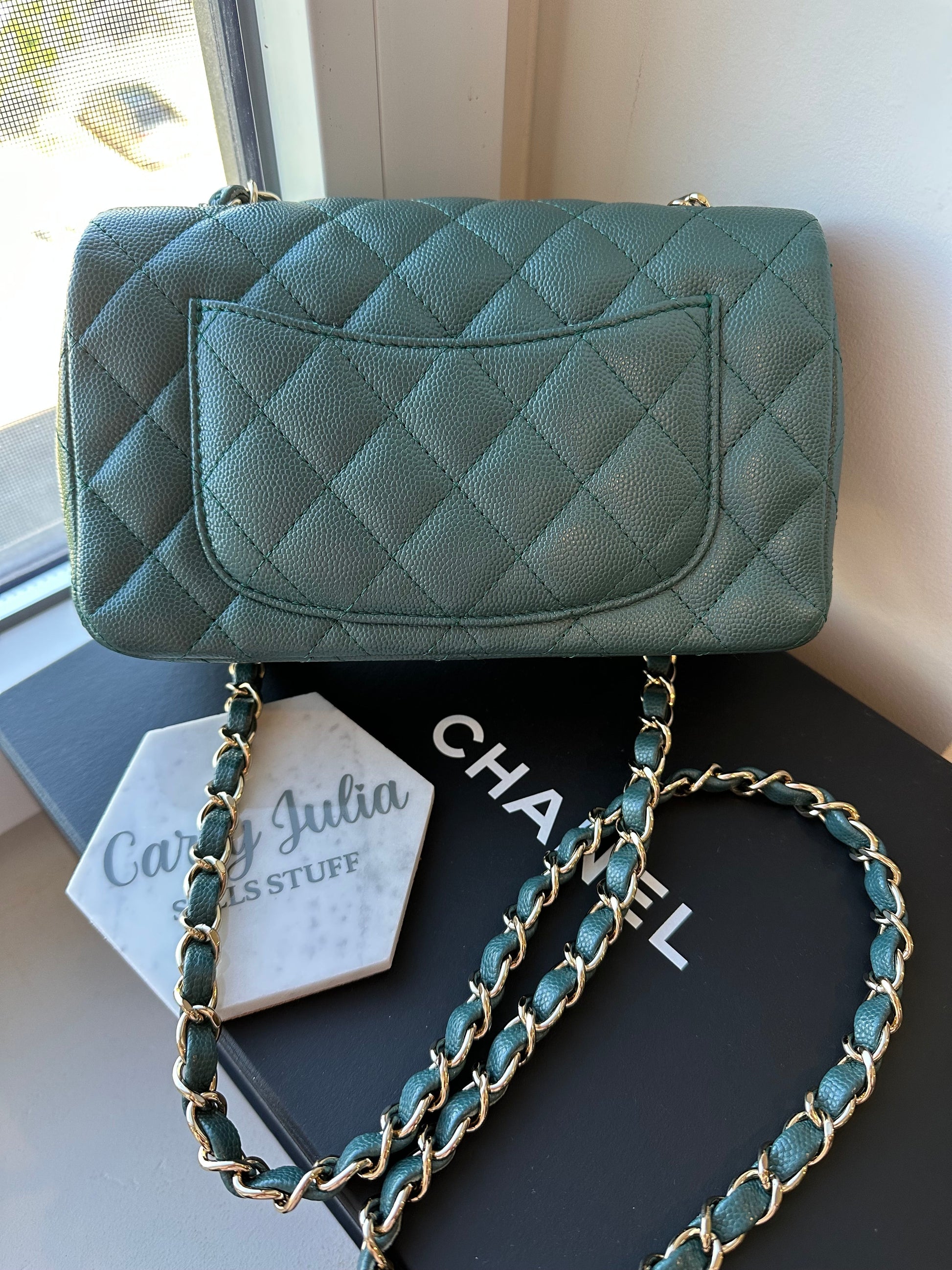 CHANEL Mini Caviar Green Turquoise 17B Flap Bag - Carly Julia Sells Stuff, LLC