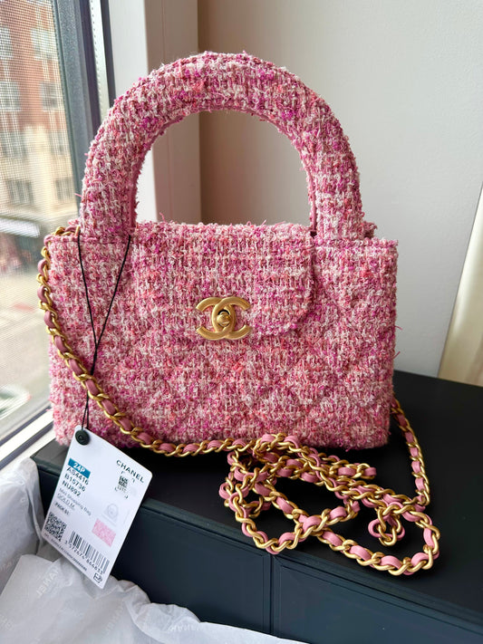 CHANEL Pink Tweed Quilted Small Kelly Shopper Pink - Carly Julia Sells Stuff, LLC