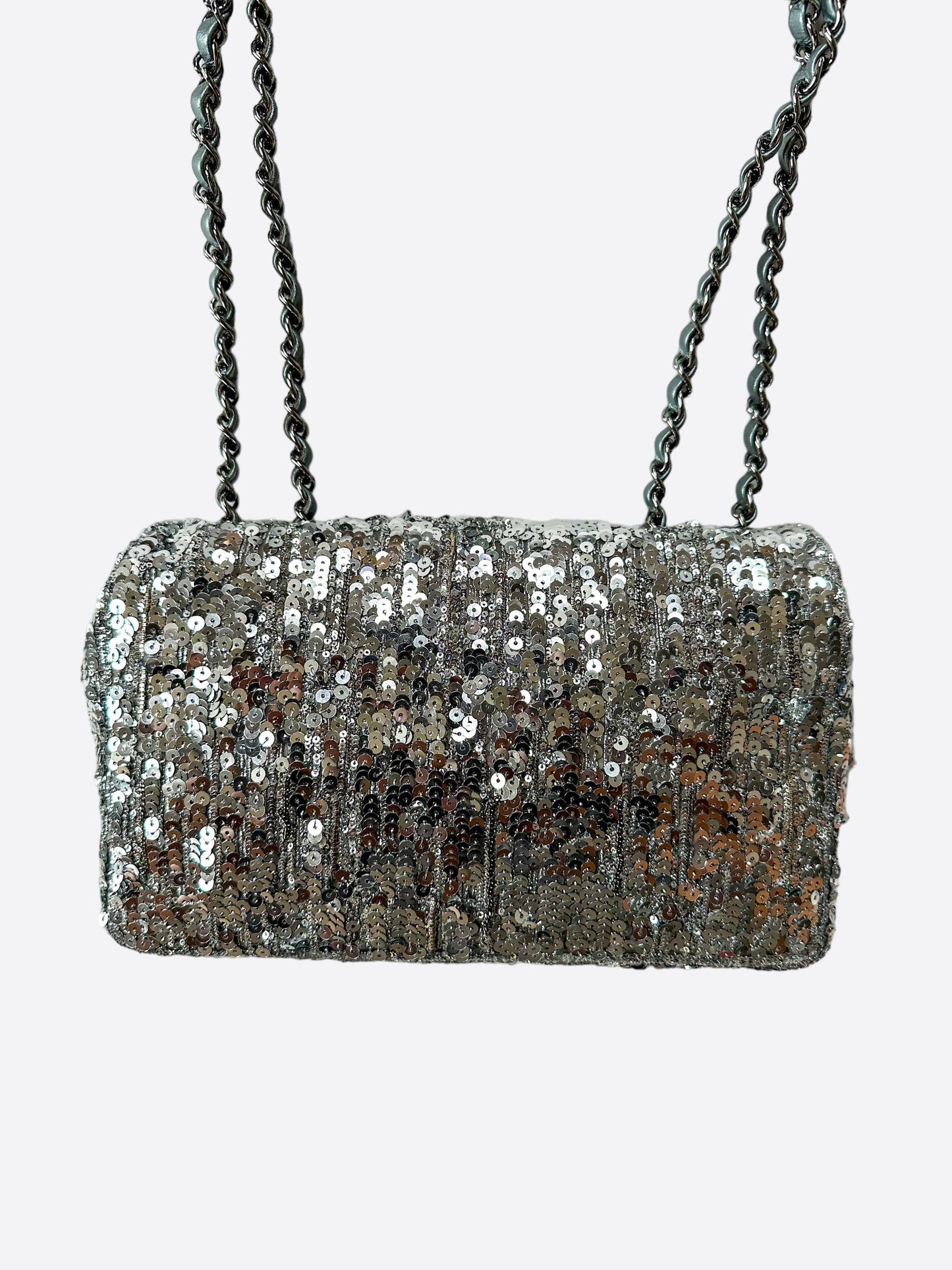 Chanel Silver Sequin Medium Flap Bag - Carly Julia Sells Stuff, LLC