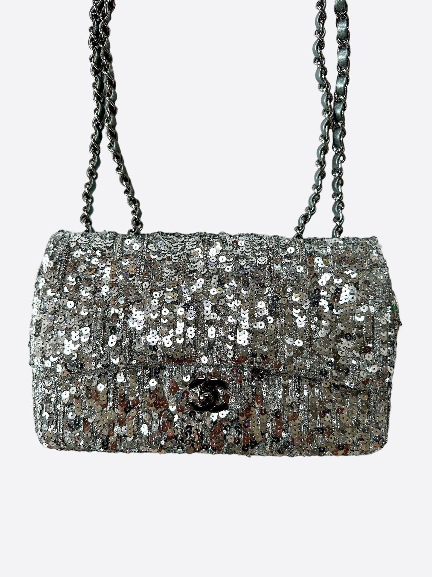 Chanel Silver Sequin Medium Flap Bag - Carly Julia Sells Stuff, LLC