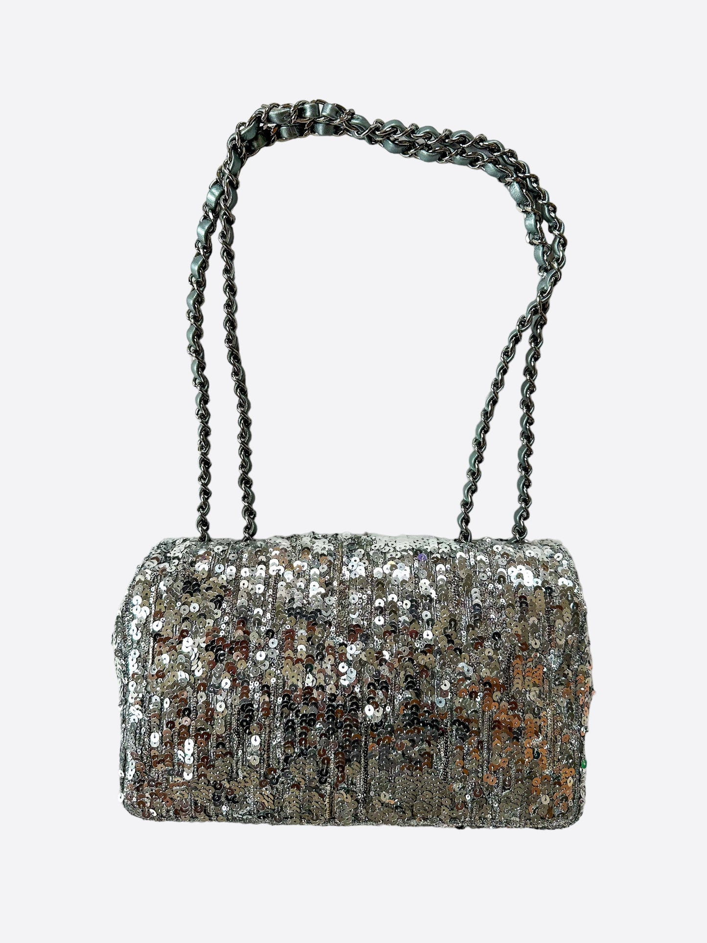 Chanel Silver Sequin Medium Flap Bag - Carly Julia Sells Stuff, LLC