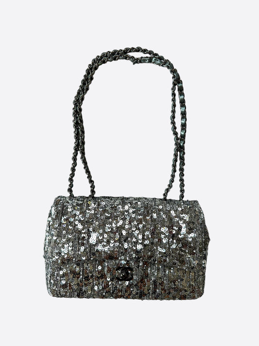 Chanel Silver Sequin Medium Flap Bag - Carly Julia Sells Stuff, LLC