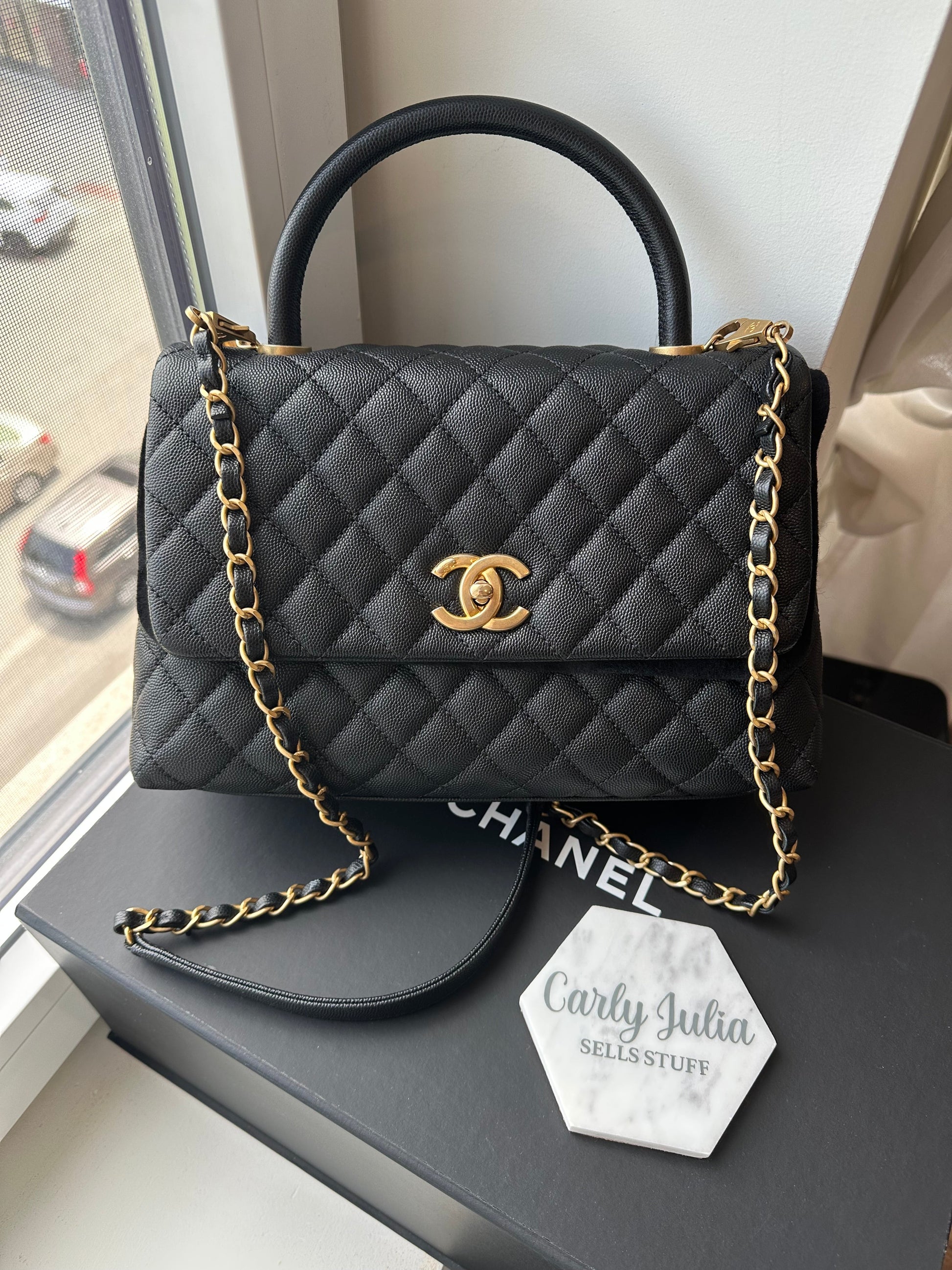 CHANEL Small (New Medium) Caviar Coco Handle Black GHW - Carly Julia Sells Stuff, LLC