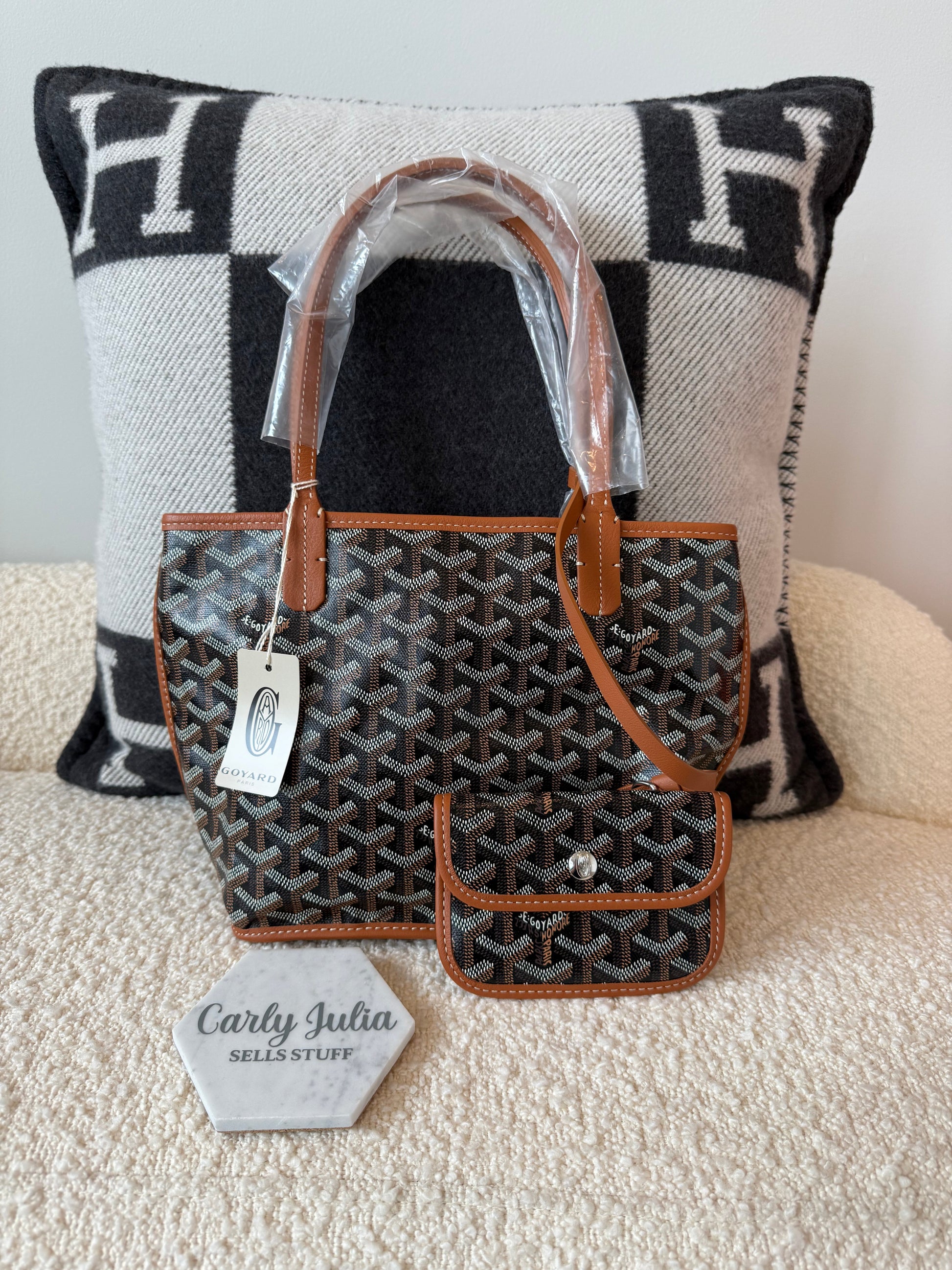 Goyard Goyardine Black Tan Mini Anjou Reversible Tote - Carly Julia Sells Stuff, LLC