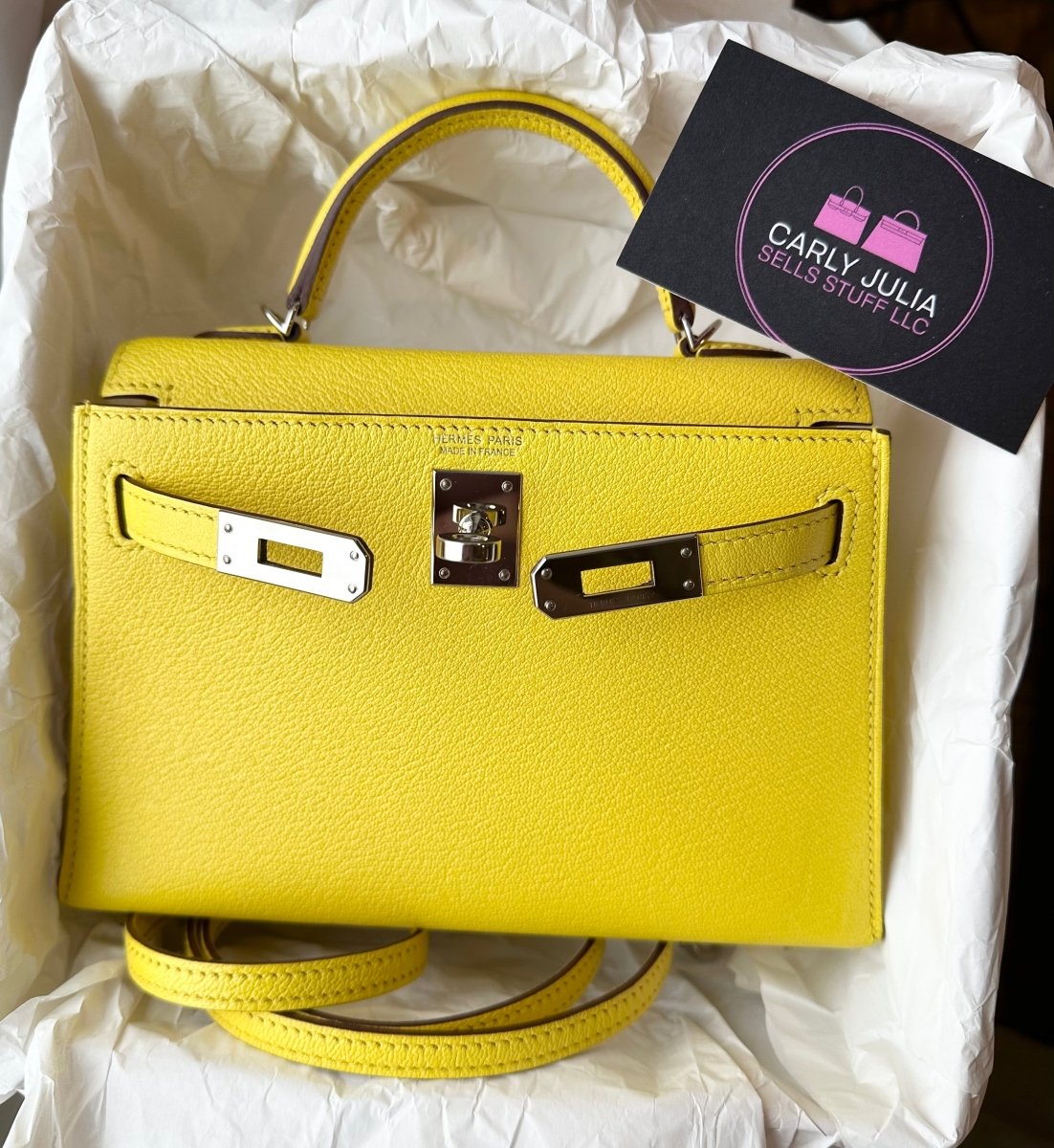 Hermes 2022 Mini Kelly 20 Lime Chèvre PHW - Carly Julia Sells Stuff, LLC