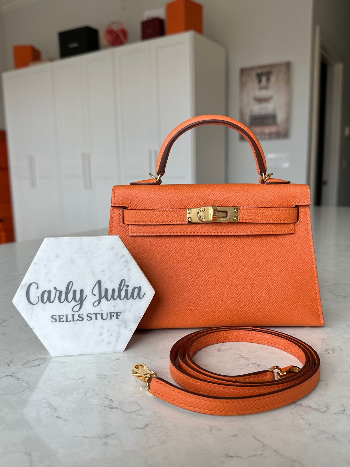 Hermes 2024 Mini Kelly Orange GHW - Carly Julia Sells Stuff, LLC