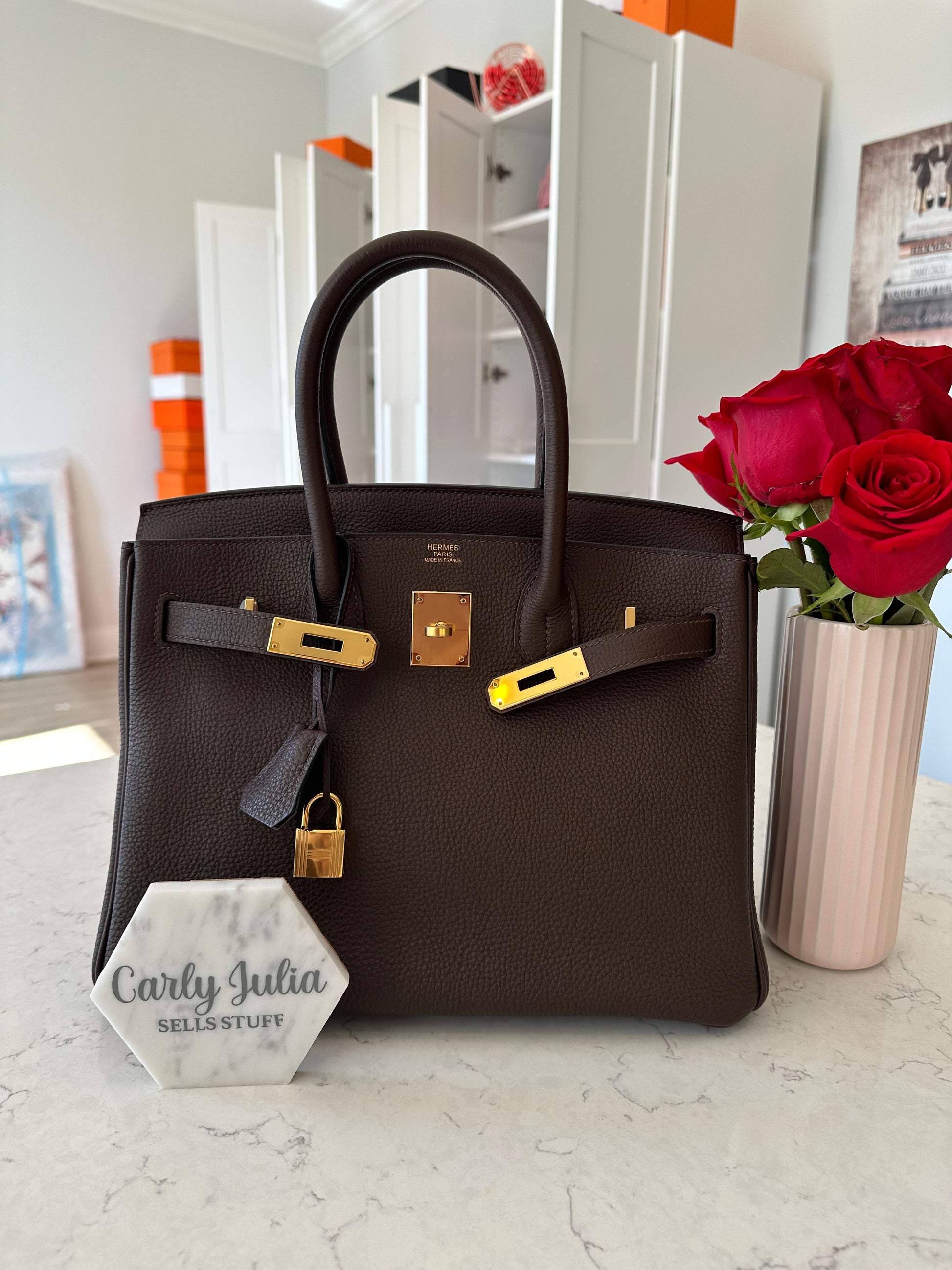 Hermes Birkin 30 Chocolate Togo GHW - Carly Julia Sells Stuff, LLC