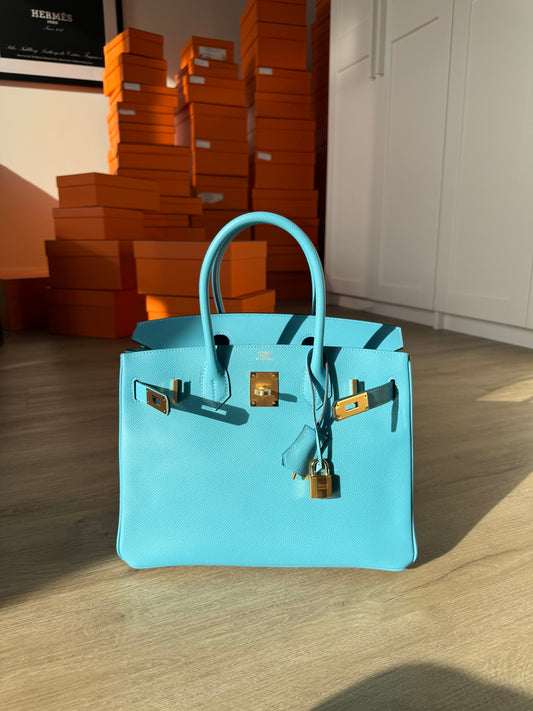 Hermes Birkin 30 Epsom Retourne Blue De Norde GHW - Carly Julia Sells Stuff, LLC