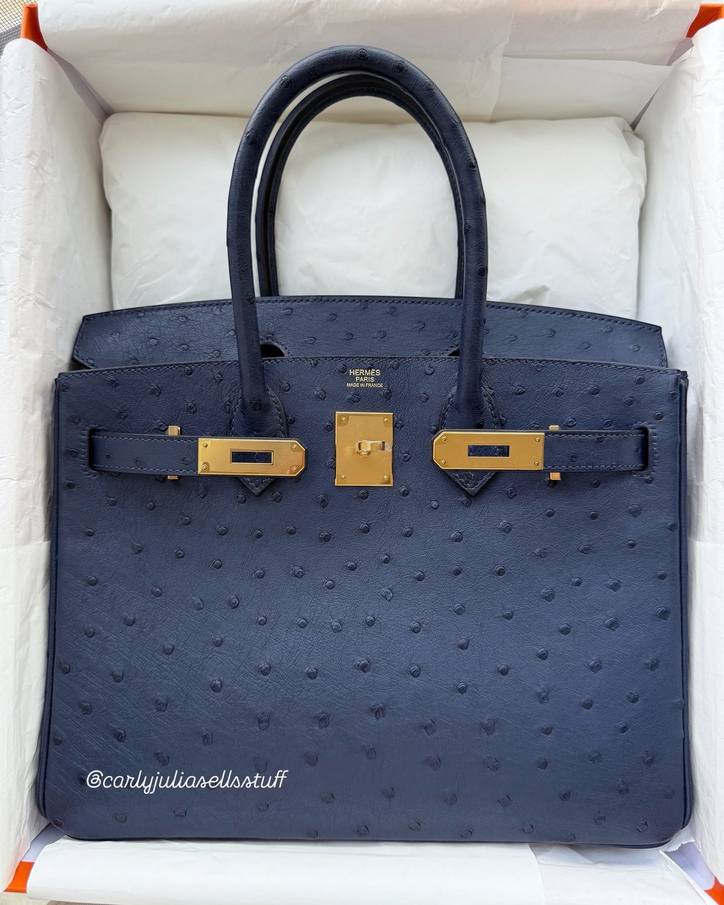 Hermes Birkin 30 Ostrich Blue Iris GHW - Carly Julia Sells Stuff, LLC