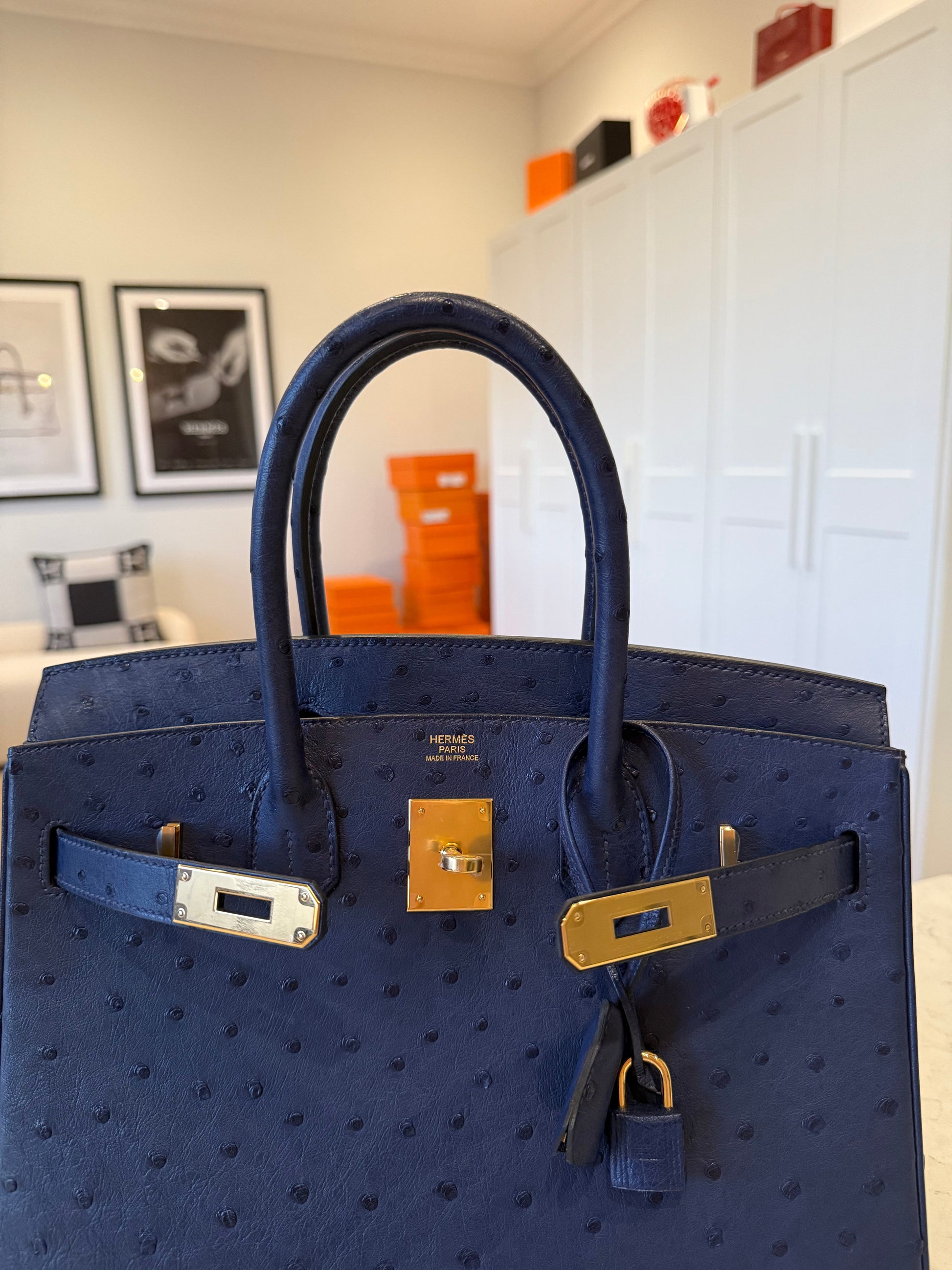 Hermes Birkin 30 Ostrich Blue Iris GHW - Carly Julia Sells Stuff, LLC