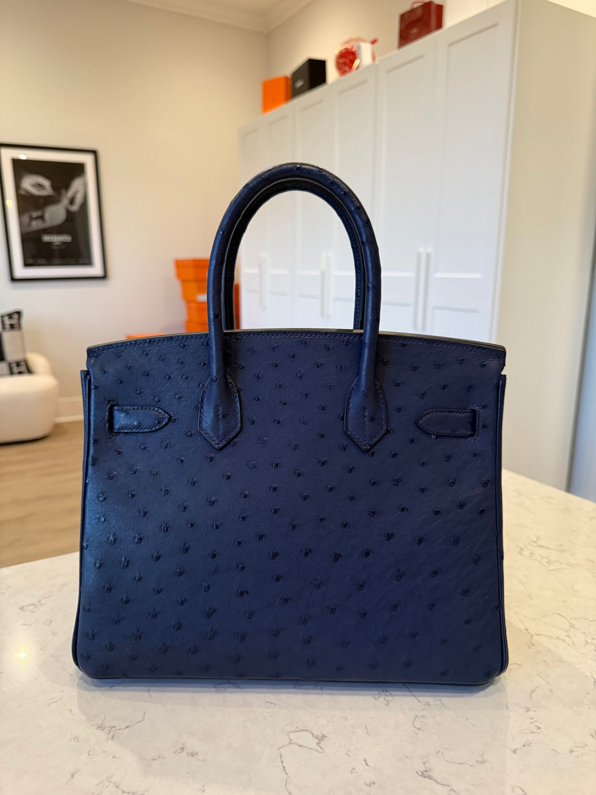 Hermes Birkin 30 Ostrich Blue Iris GHW - Carly Julia Sells Stuff, LLC