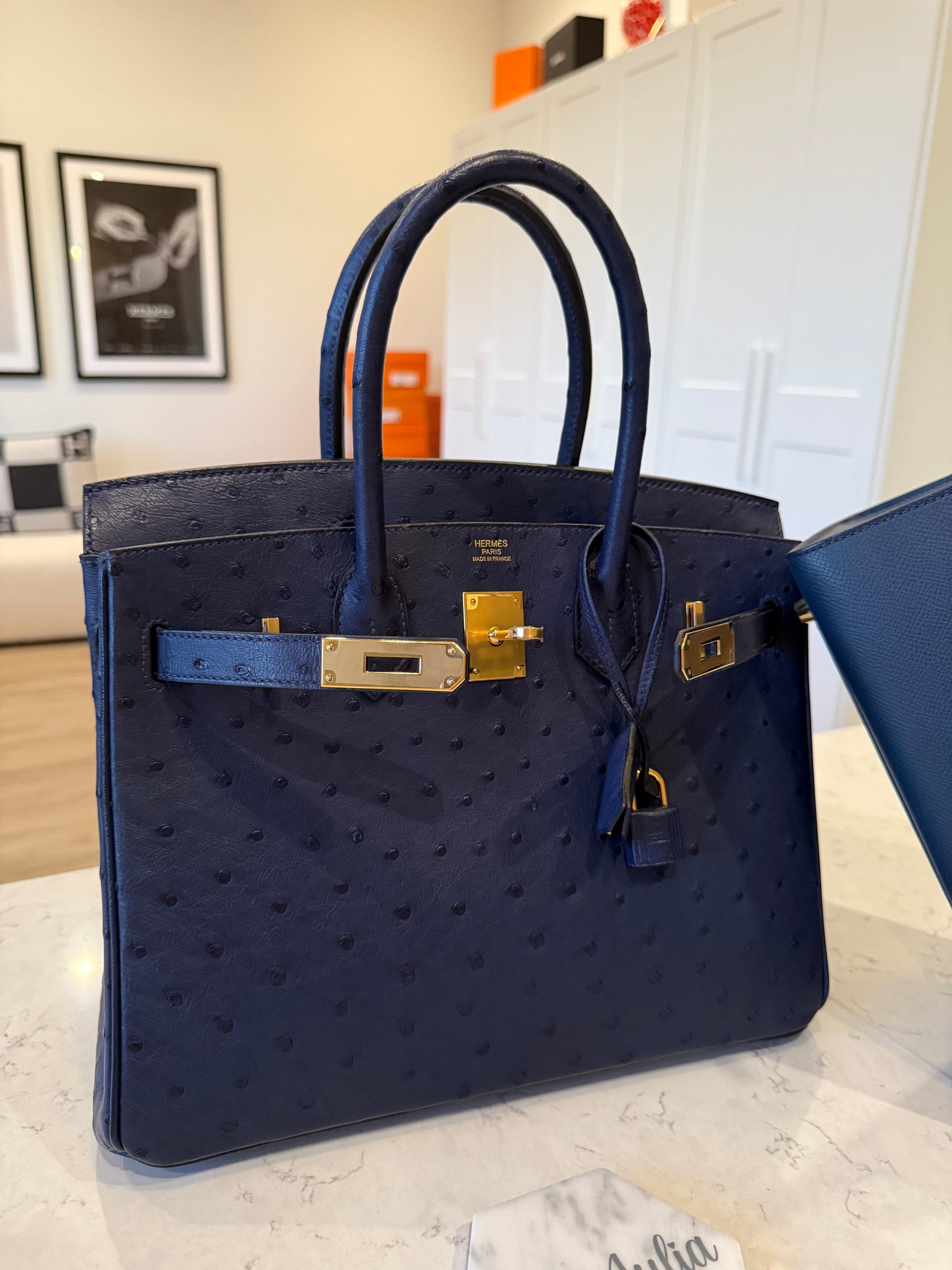 Hermes Birkin 30 Ostrich Blue Iris GHW - Carly Julia Sells Stuff, LLC