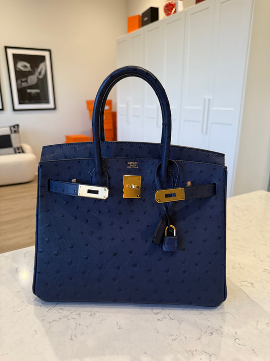 Hermes Birkin 30 Ostrich Blue Iris GHW - Carly Julia Sells Stuff, LLC