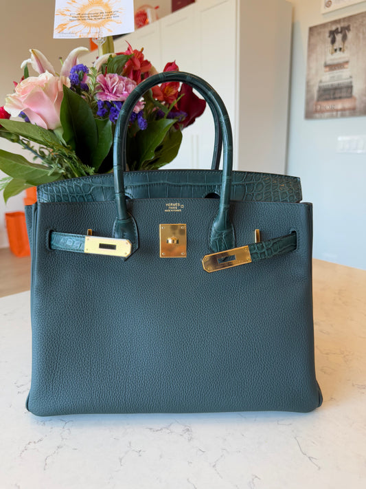 Hermes Birkin 30 Vert Cypress Matte Alligator and Togo Touch Gold Hardware - Carly Julia Sells Stuff, LLC