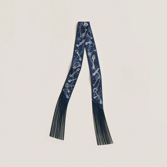Hermes Bleu Marine Les Cles A Pois Silk Fringe Twilly Pair - Carly Julia Sells Stuff, LLC