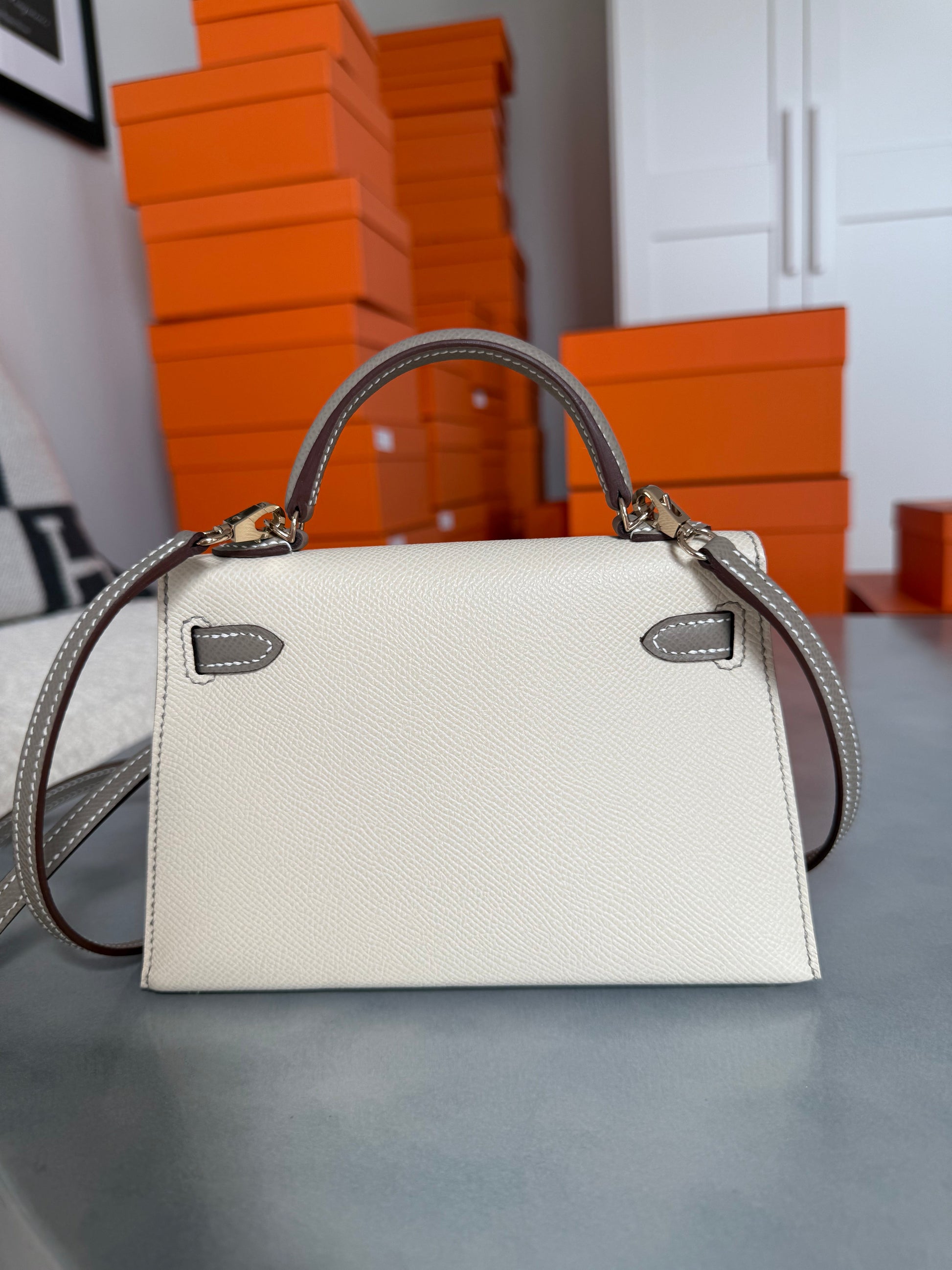 Hermes HSS Mini Kelly 20 Gris Asphalt & Craie Permabrass Hardware - Carly Julia Sells Stuff, LLC