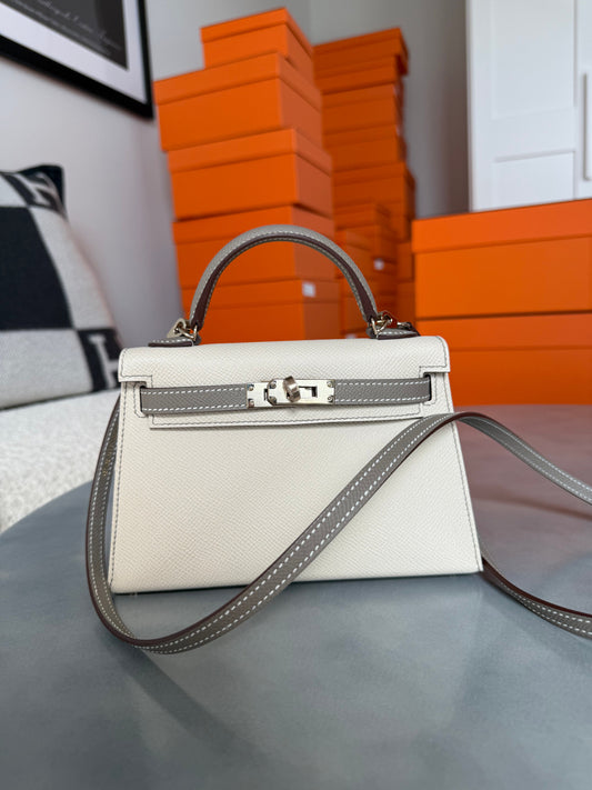 Hermes HSS Mini Kelly 20 Gris Asphalt & Craie Permabrass Hardware - Carly Julia Sells Stuff, LLC