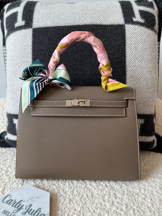 Hermes Kelly 25 Epsom Sellier Etoupe PHW - Carly Julia Sells Stuff, LLC