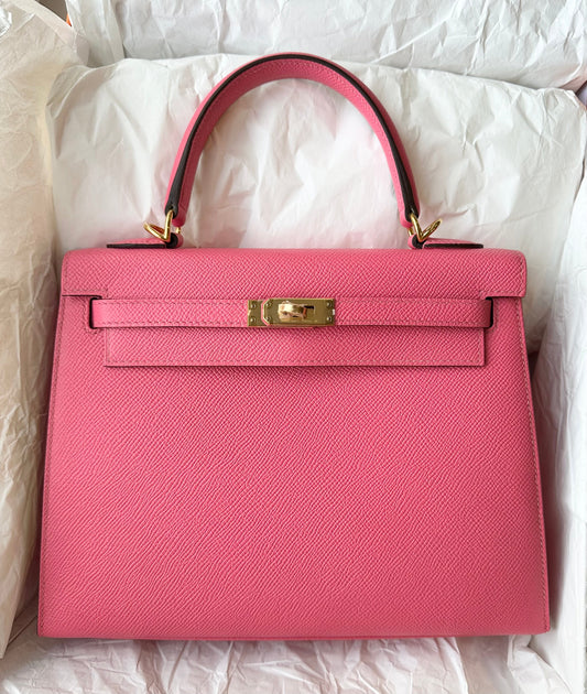 Hermes Kelly 25 Epsom Sellier Rose Azalee GHW - Carly Julia Sells Stuff, LLC