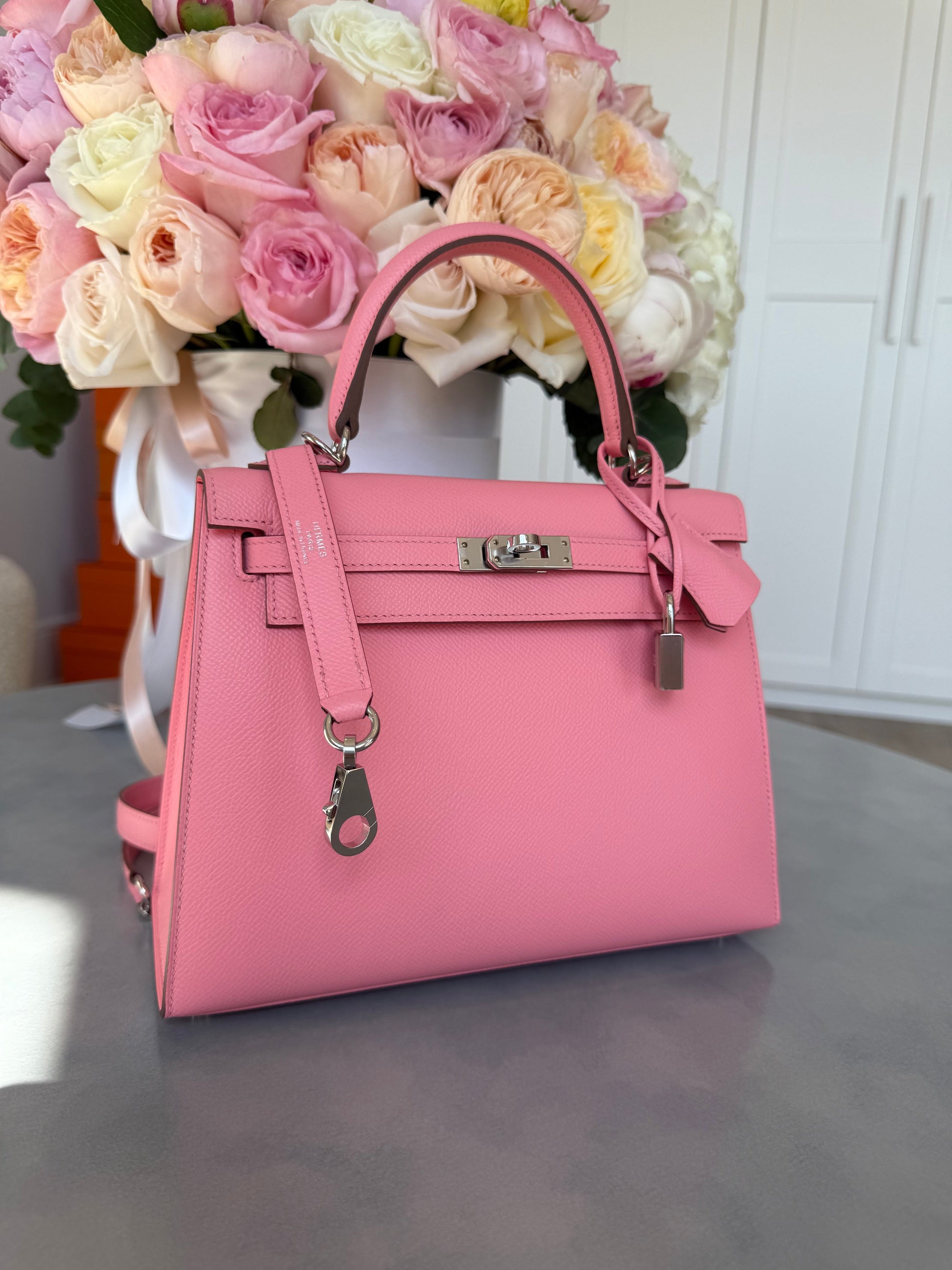 Hermes Kelly 25 Epsom Sellier Rose Confetti PHW - Carly Julia Sells Stuff, LLC