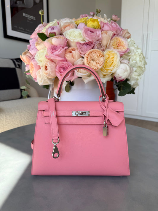 Hermes Kelly 25 Epsom Sellier Rose Confetti PHW - Carly Julia Sells Stuff, LLC