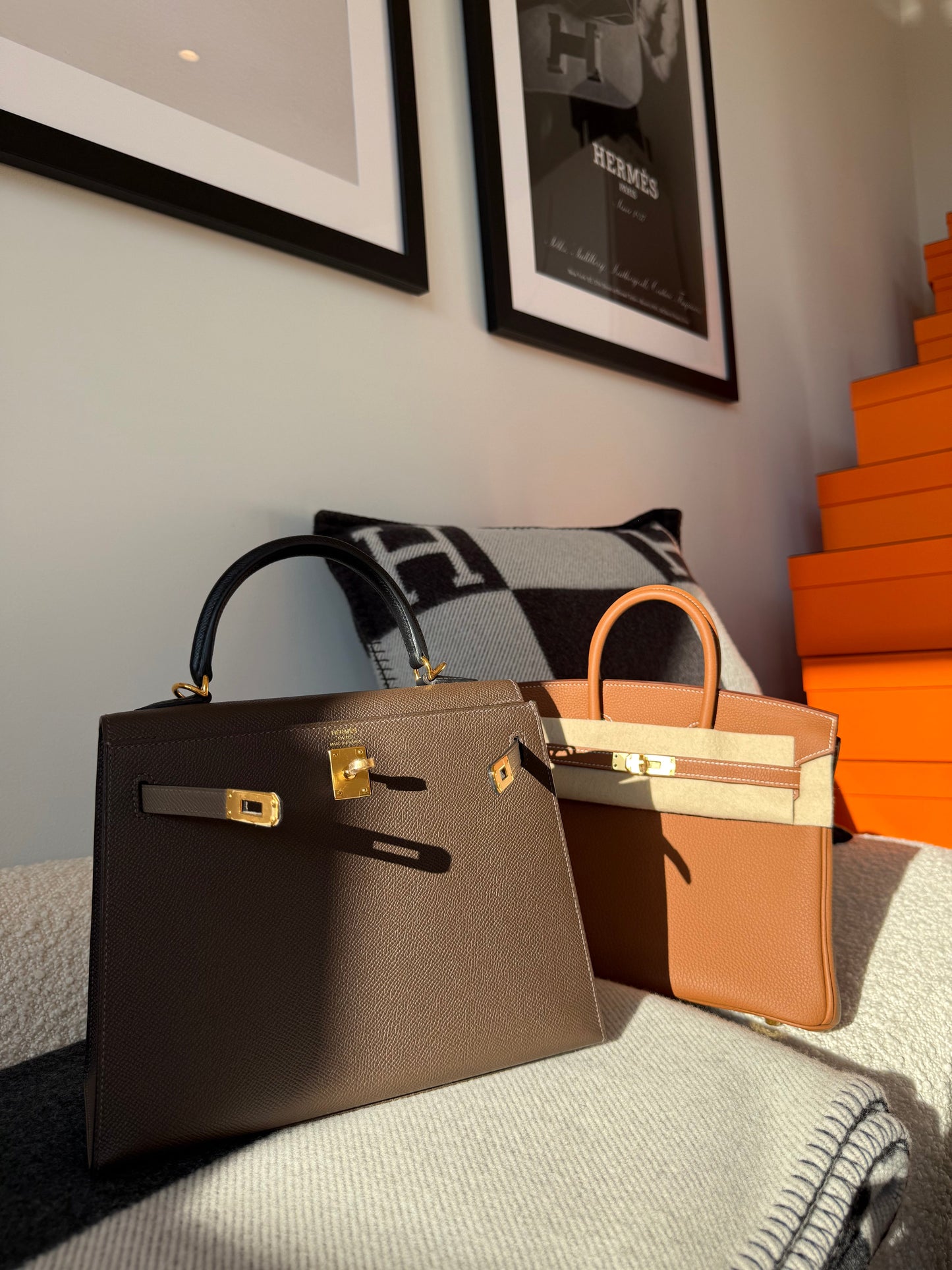 Hermes Kelly 25 Epsom Sellier Tri - color Ecorce, Etoupe and Black GHW - Carly Julia Sells Stuff, LLC